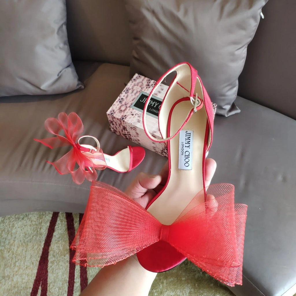 Jimmy Choo Sandal Red Mesh Cowhide 966998