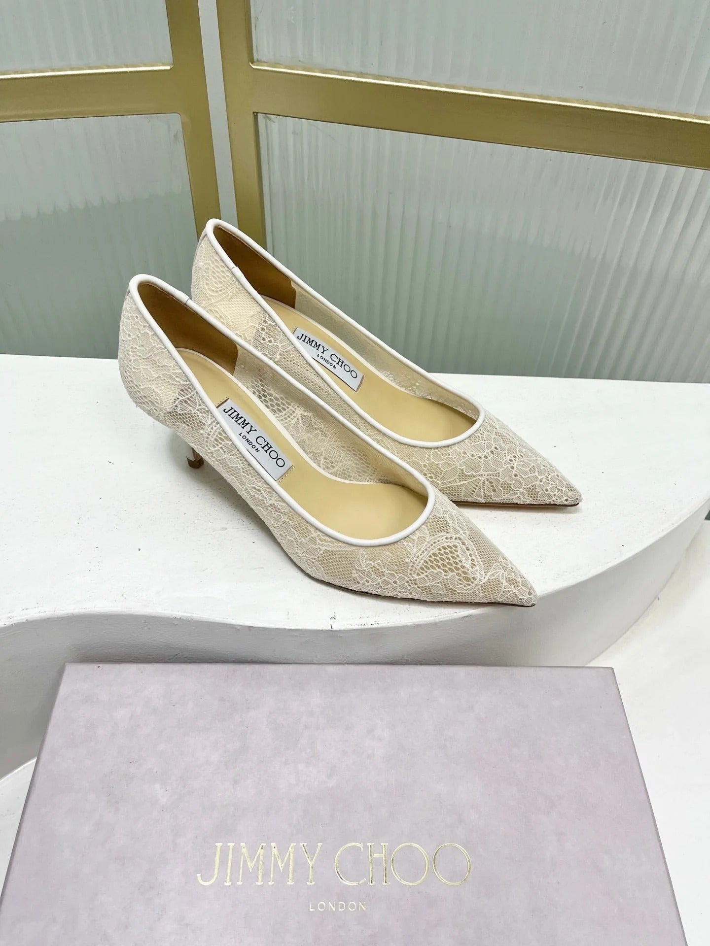 Jimmy 26s Heel Pump 65 Ivory Beige Lace Sheepskin 605951
