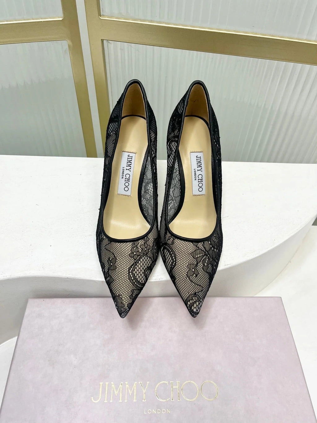 Jimmy 26s Heel Pump 85 Black Beige Lace Sheepskin 605953