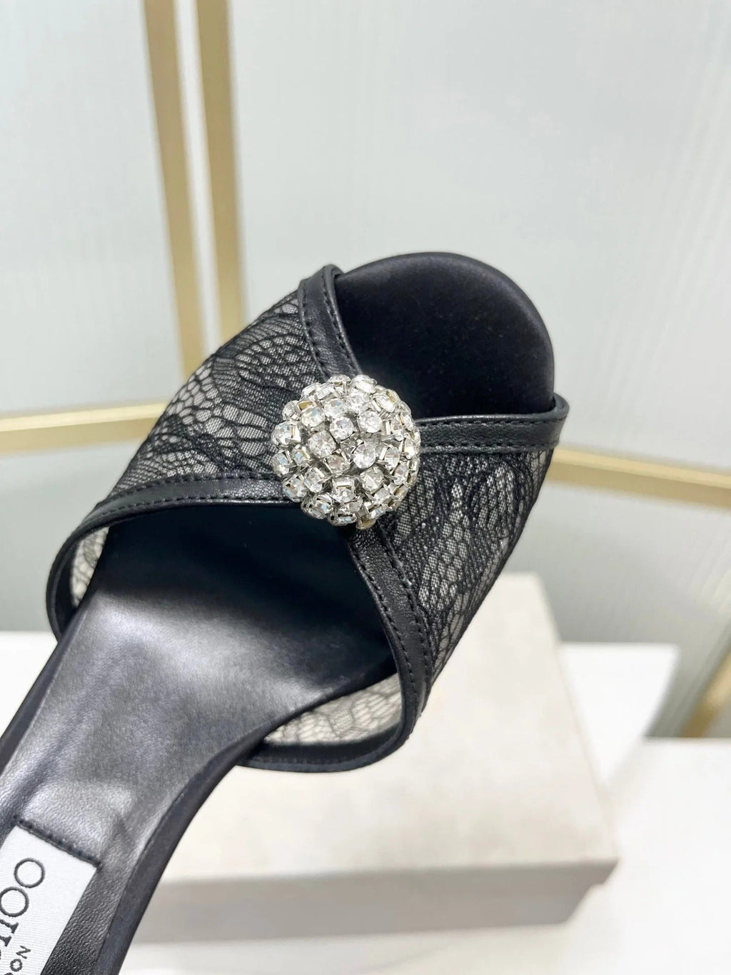 Jimmy 26s Peep-Toe High Heels 85 Black Lace Sheepskin 605973