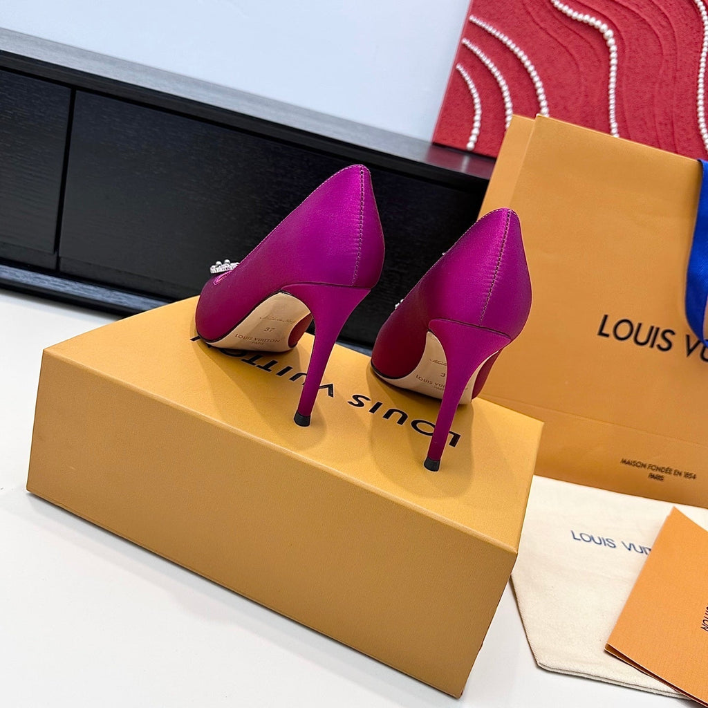 LV 26s Pointed-Toe High Heels 95 Fuchsia Pink Premium Satin 622449