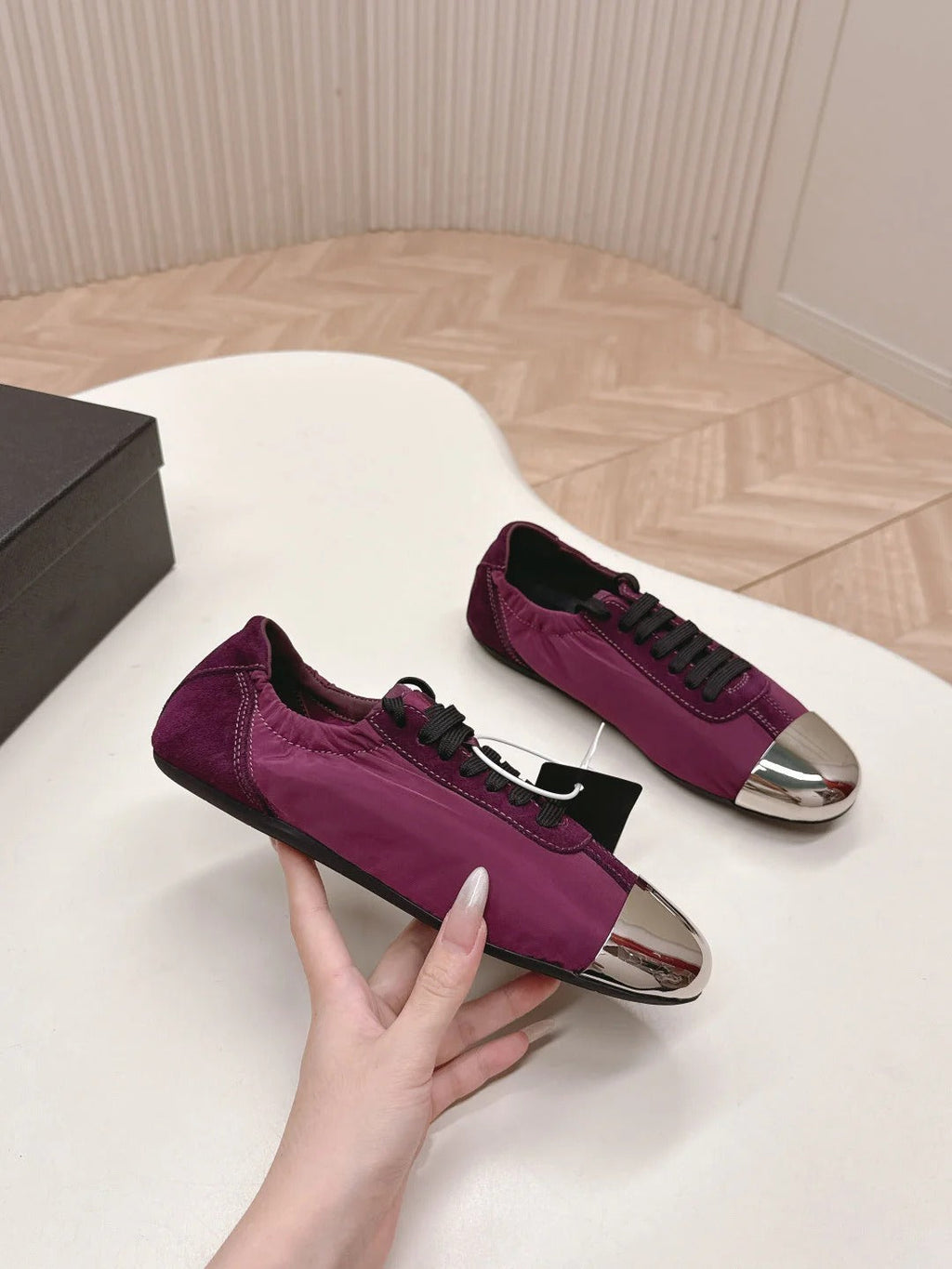 PRA 26S Mary Jane Wine Purple Sliver Canvas Suede 600625
