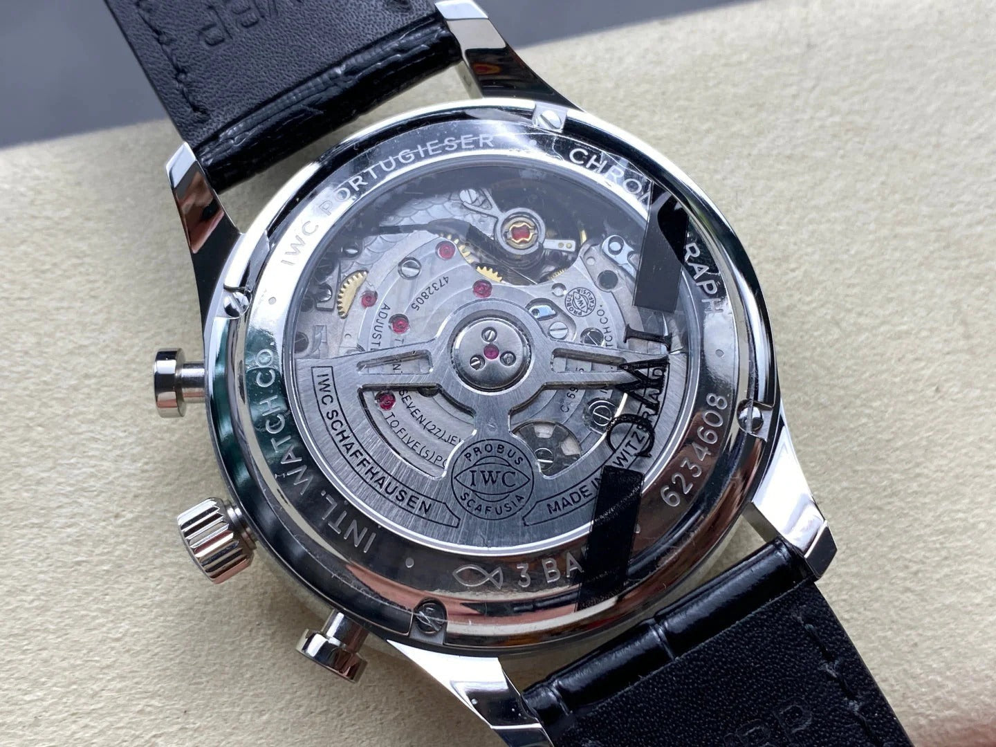 IWC Portuguese 41mm Black Dial Steel Case Pink Gold Numerals Crocodile Leather