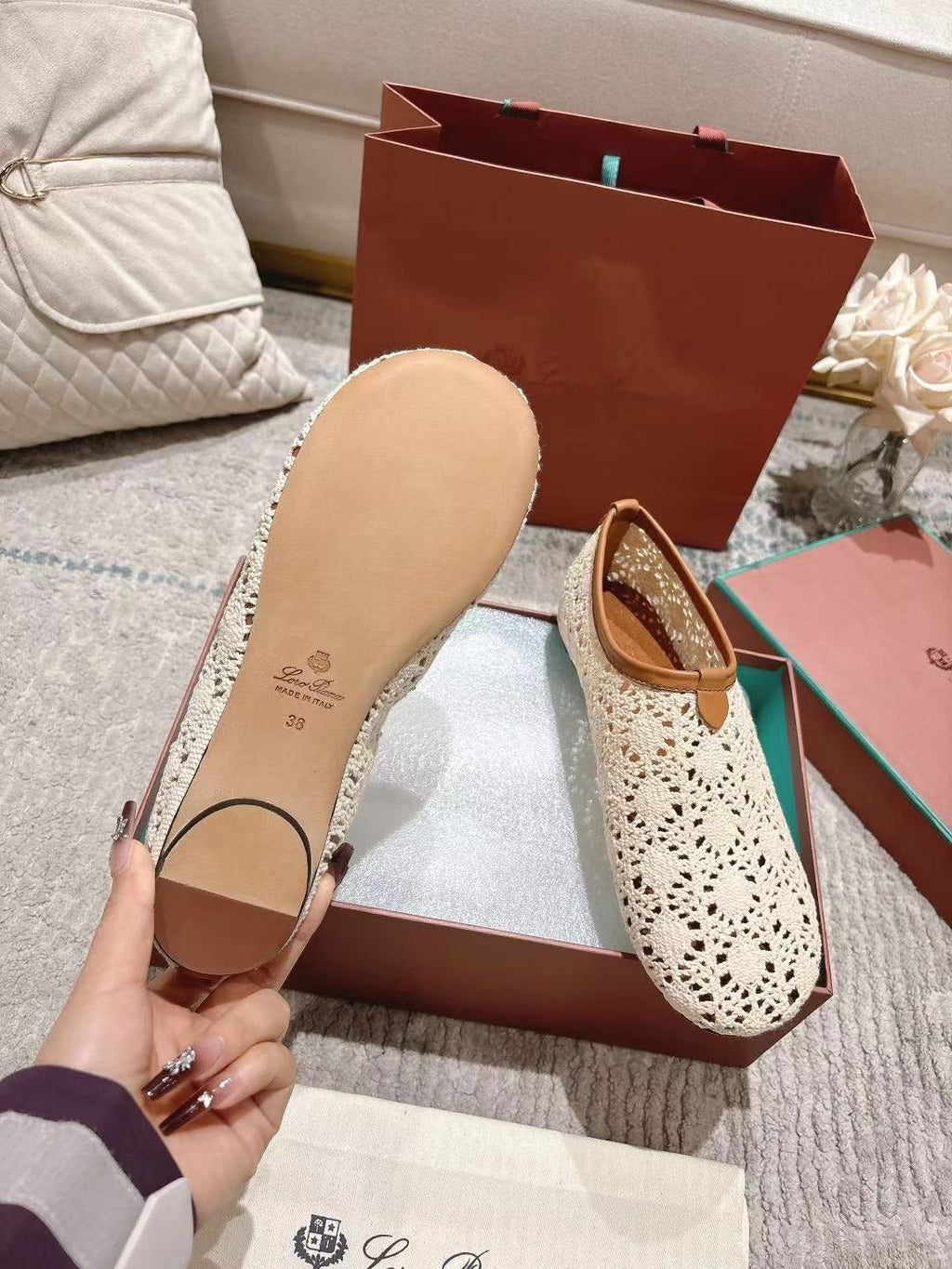 FLAT SHOES 25 IN WHITE MESH FABRIC