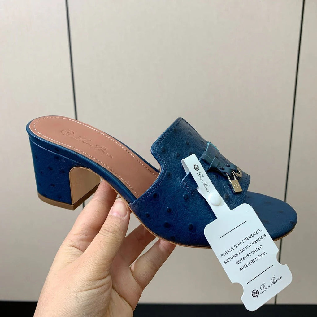 HIGH HEEL IN NAVY BLUE LAMBSKIN OSTRICH SKIN