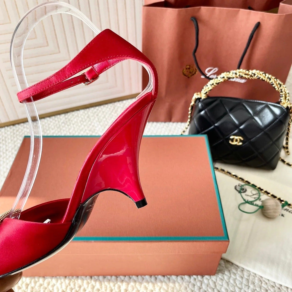 HIGH HEELS SANDALS 80 MM IN RED SATIN MIX SUEDE