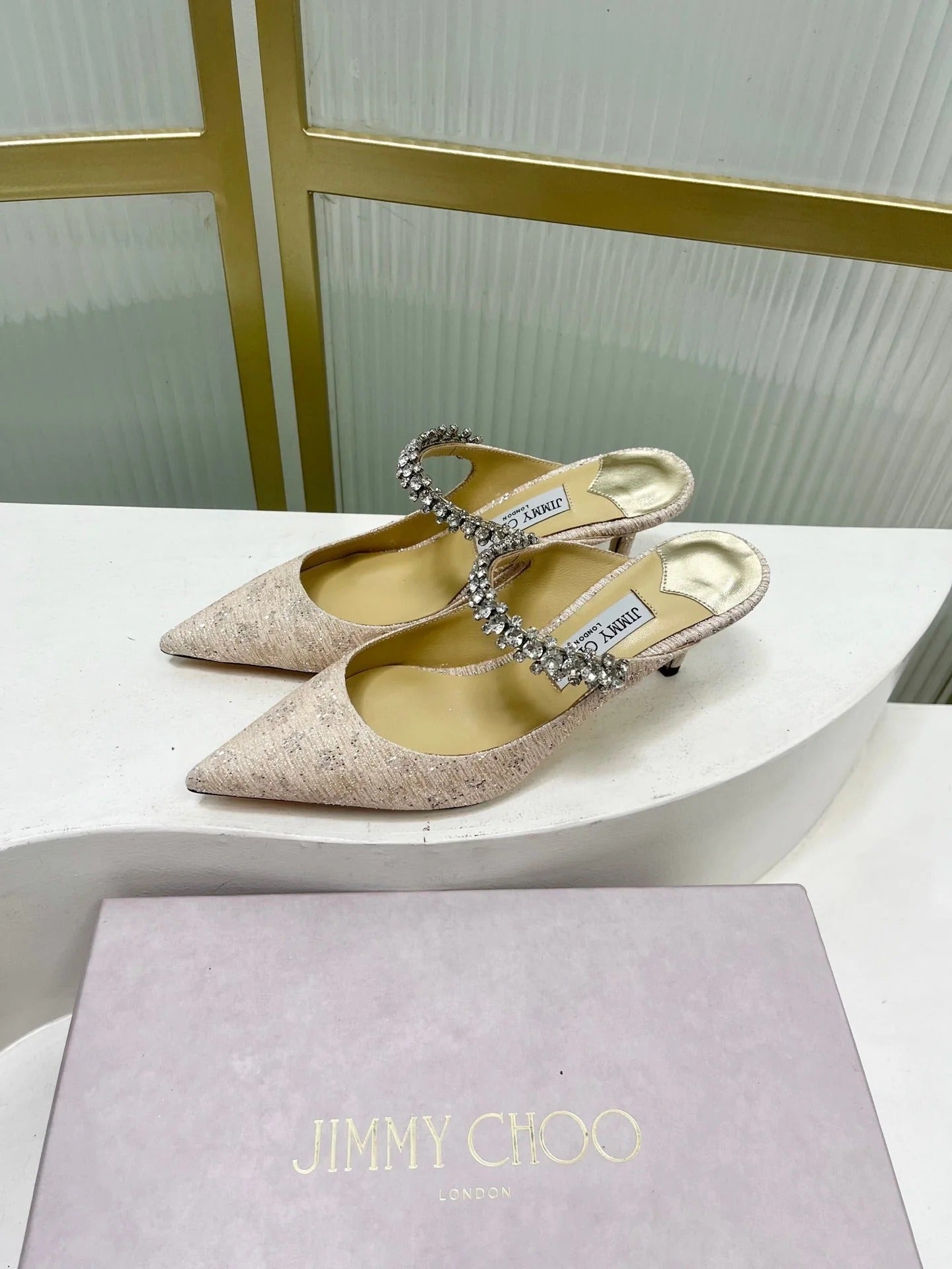Jimmy 26s Heel Mules 65 Beige Sequins Sheepskin Diamond 605943