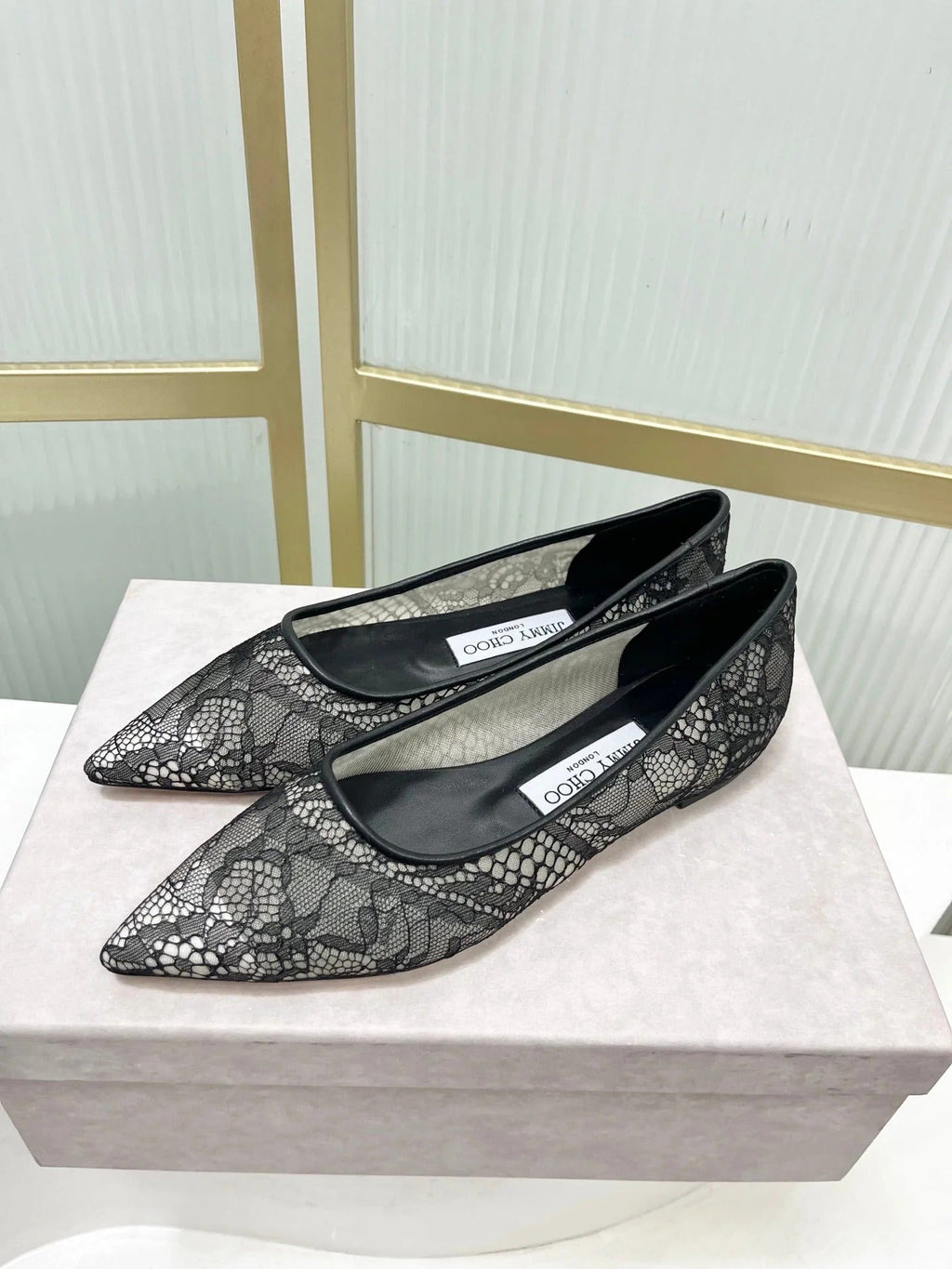 Jimmy 26s Ballet Flats Black Lace Sheepskin 605958