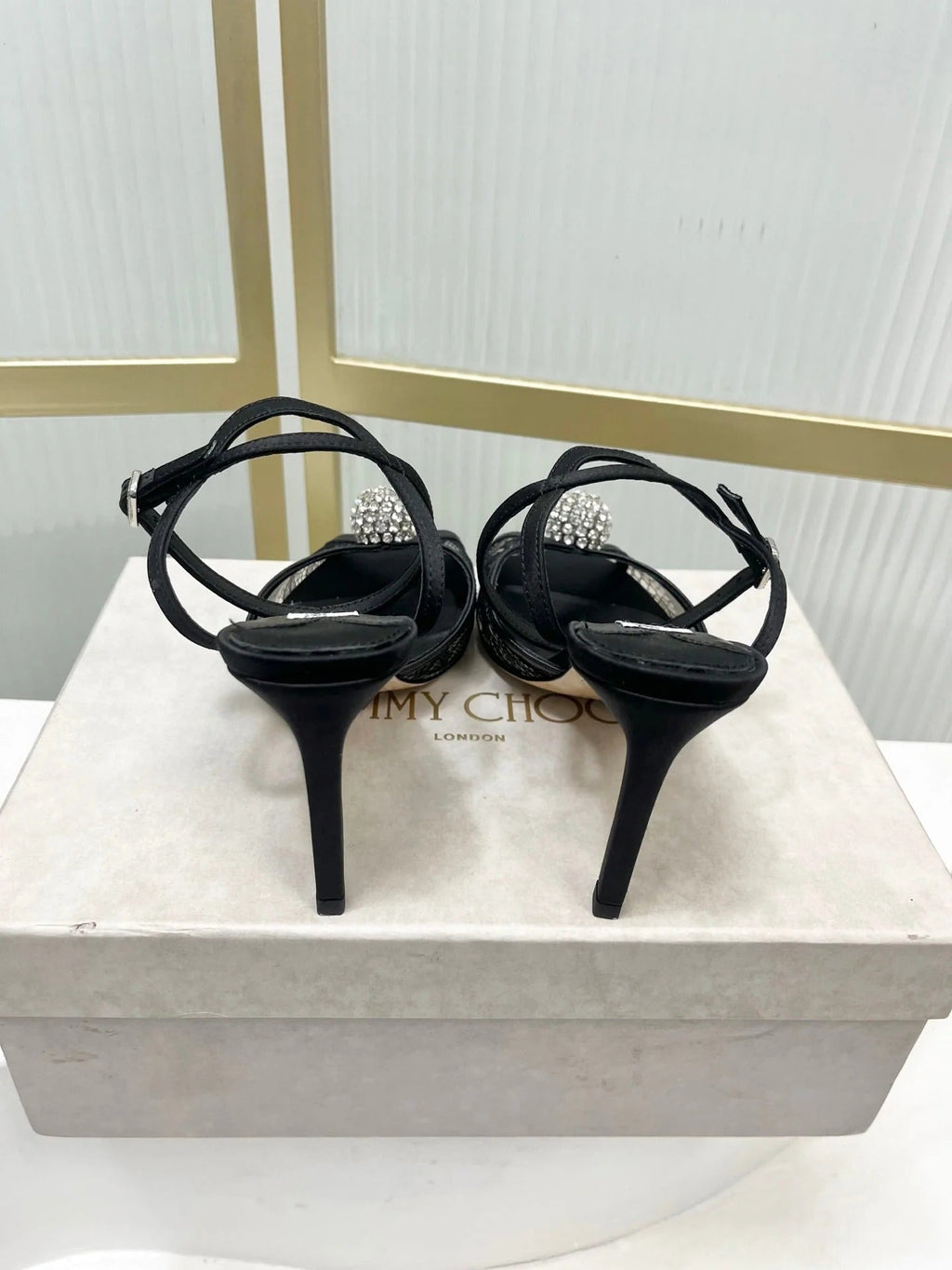 Jimmy 26s Peep-Toe High Heels 85 Black Lace Sheepskin 605973