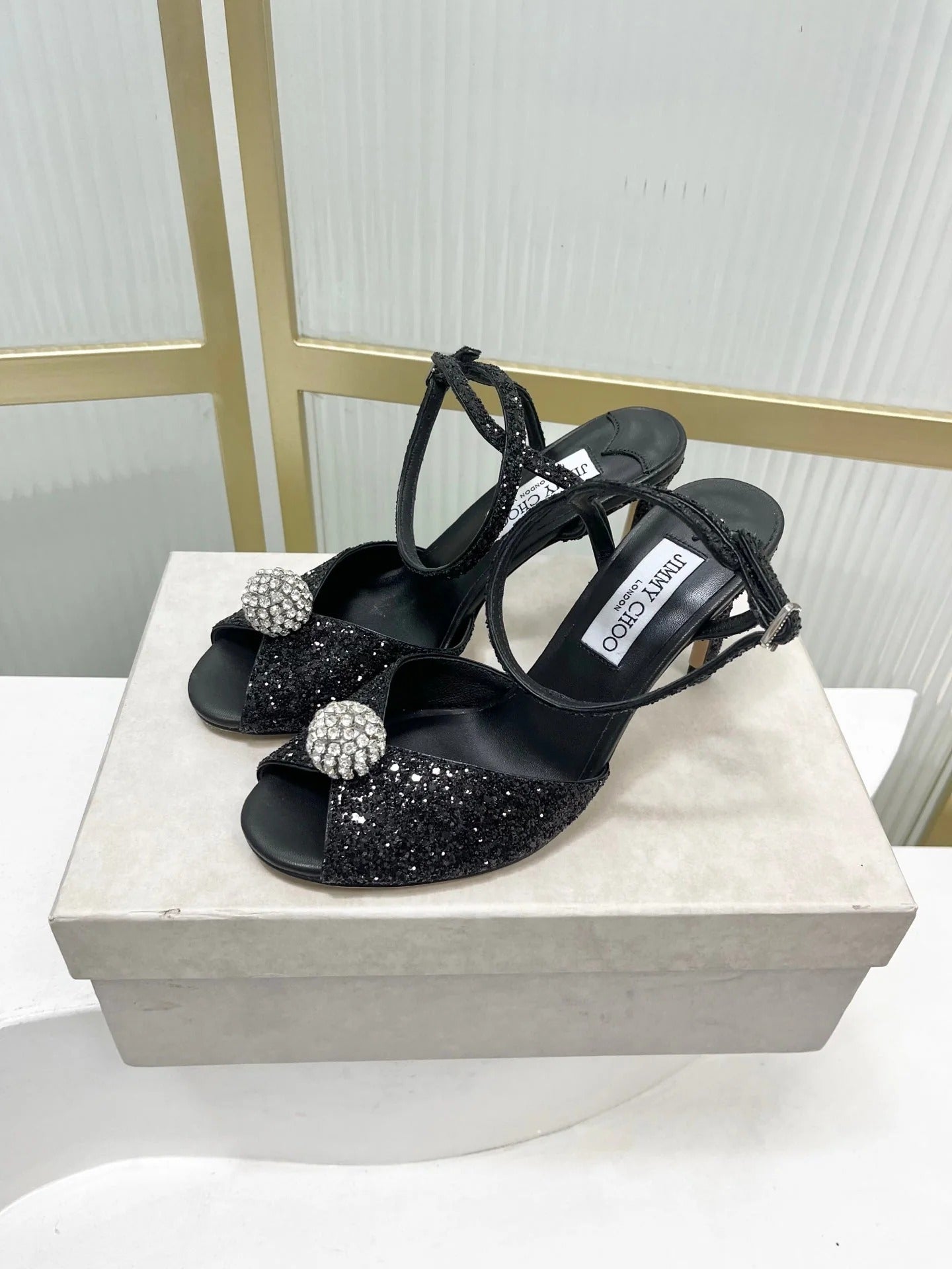 Jimmy 26s Peep-Toe High Heels 85 Black Lace Sheepskin 605975