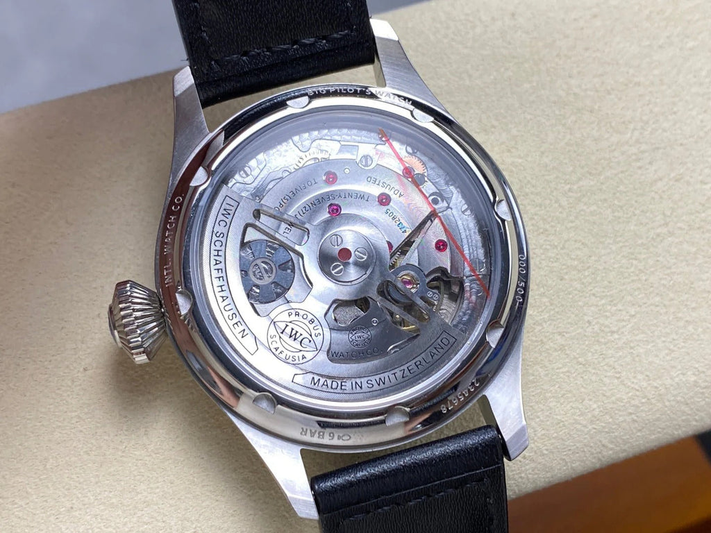 IWC Big Pilot 46mm Silver Blue Dial Steel Case Black Leather Strap