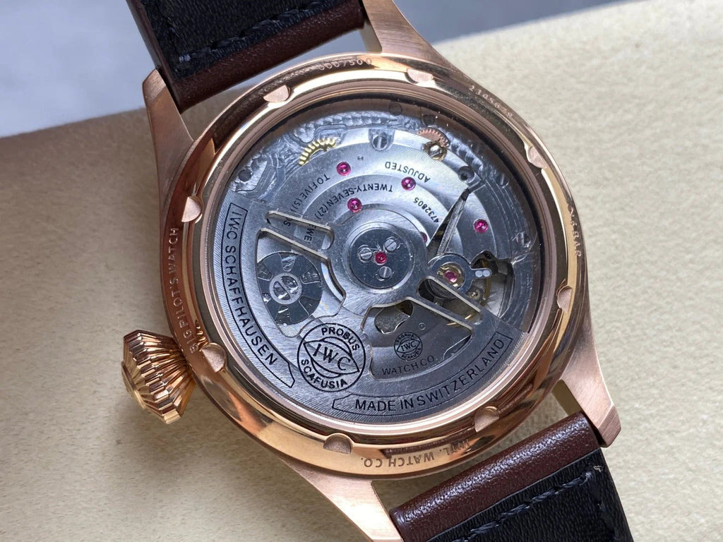 IWC Big Pilot 46mm Gray Dial Pink Gold Case Brown Leather Strap