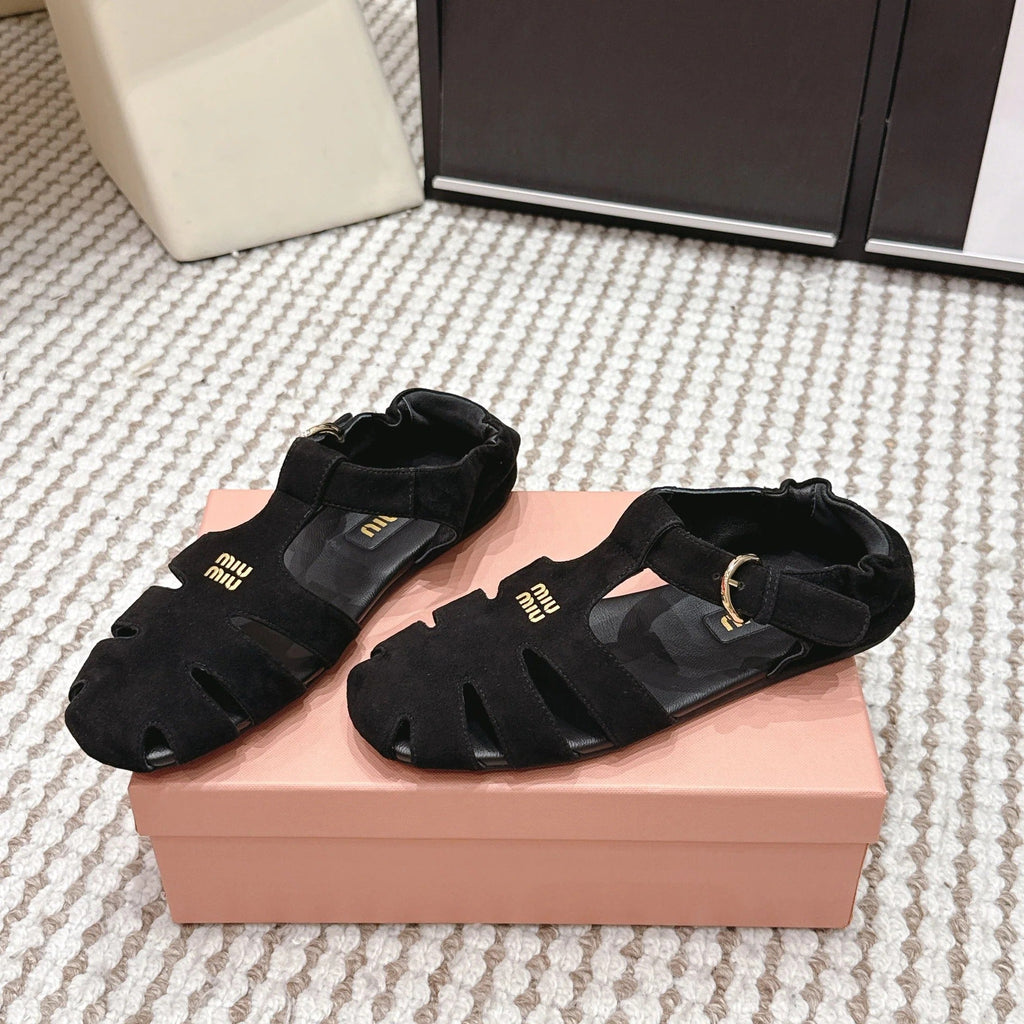 MIU 26 Roman Sandals Black Suede 632328