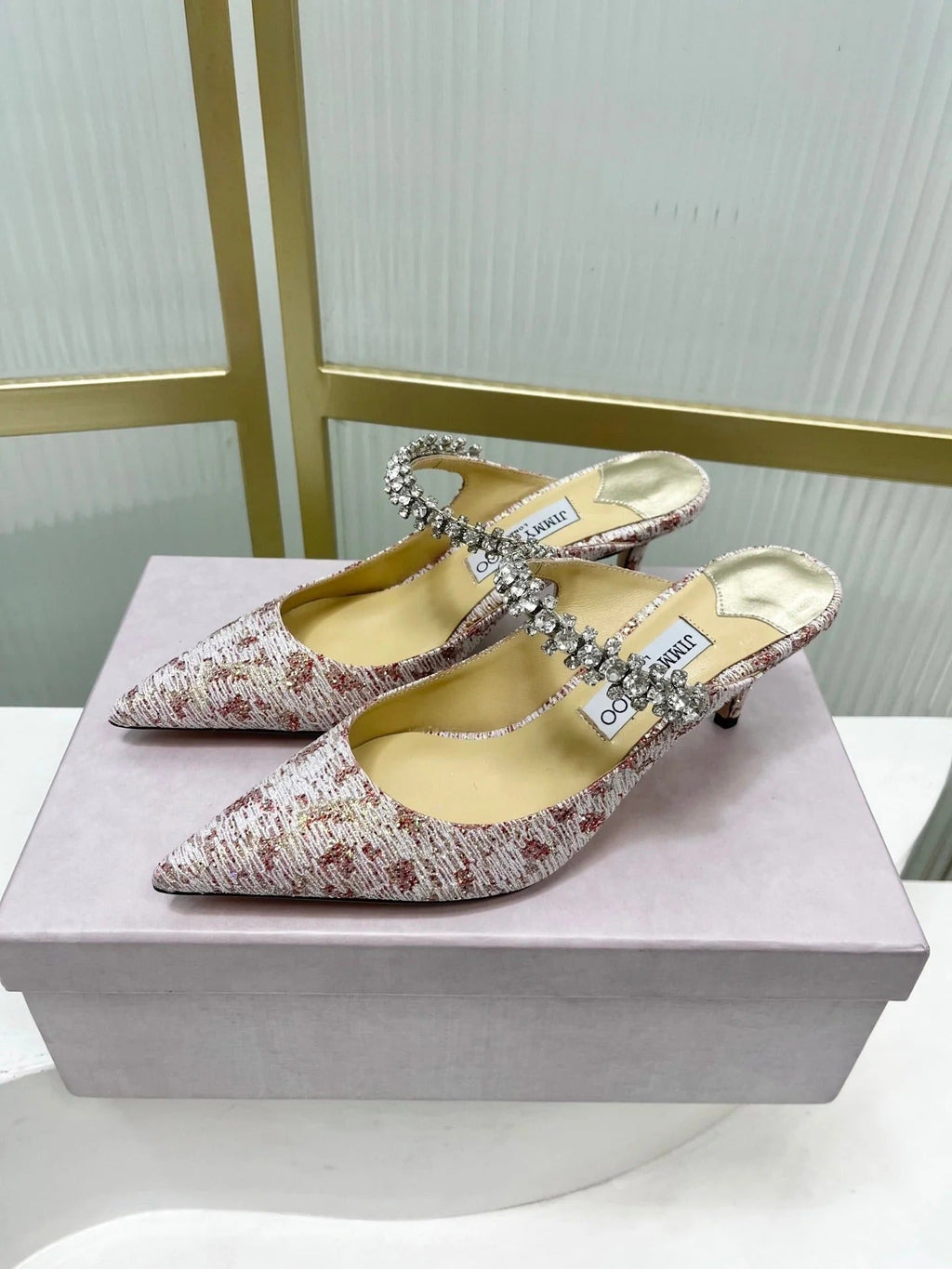 Jimmy 26s Heel Mules 65 White Red Sequins Sheepskin Diamond 605944
