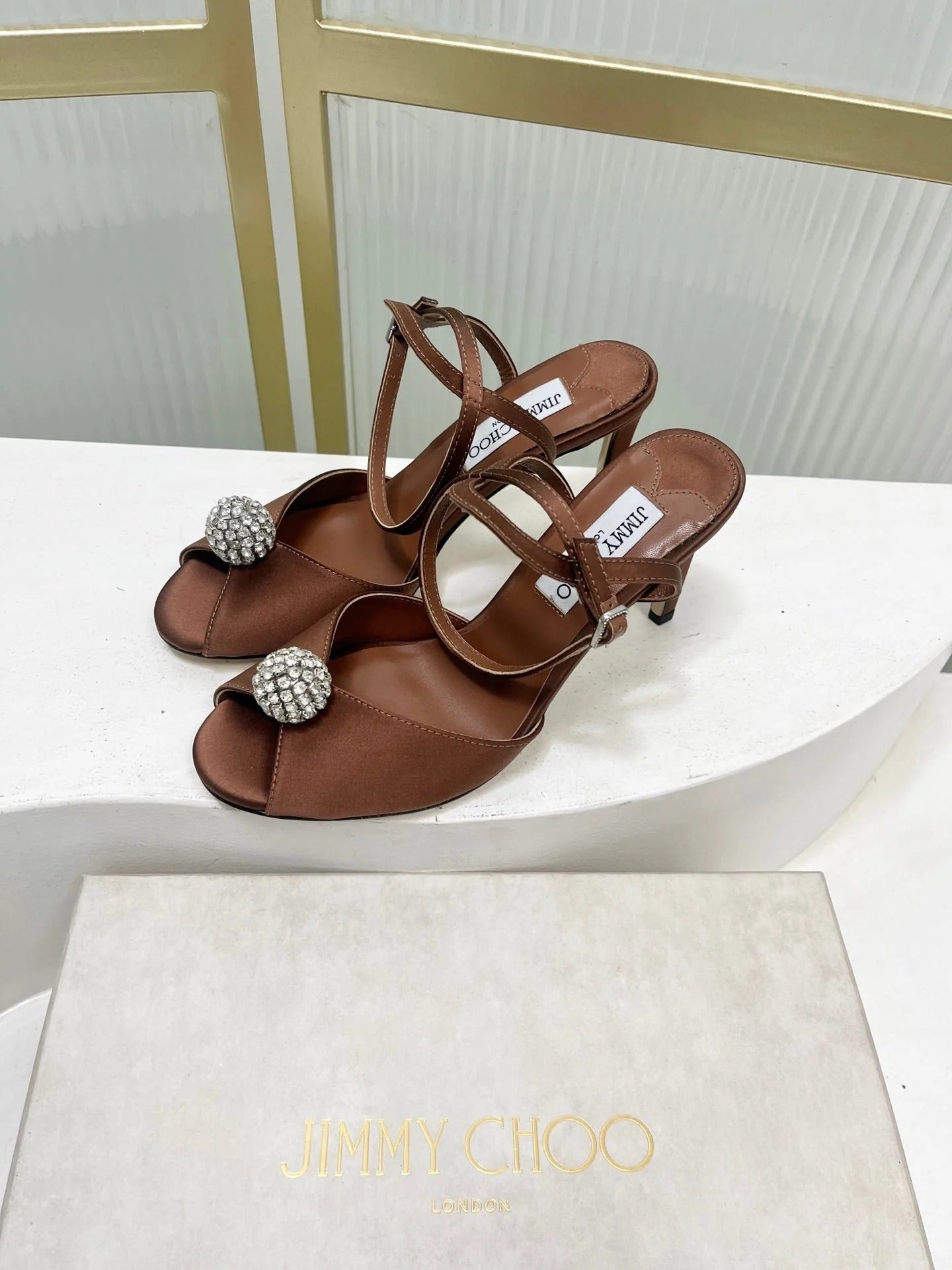 Jimmy 26s Peep-Toe High Heels 85 Brown Sheepskin 605974