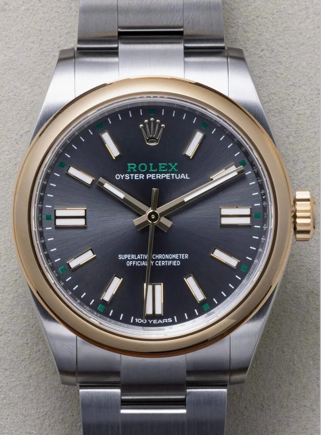 Rolex Oyster Perpetual 41mm Grey Dial Gold Bezel