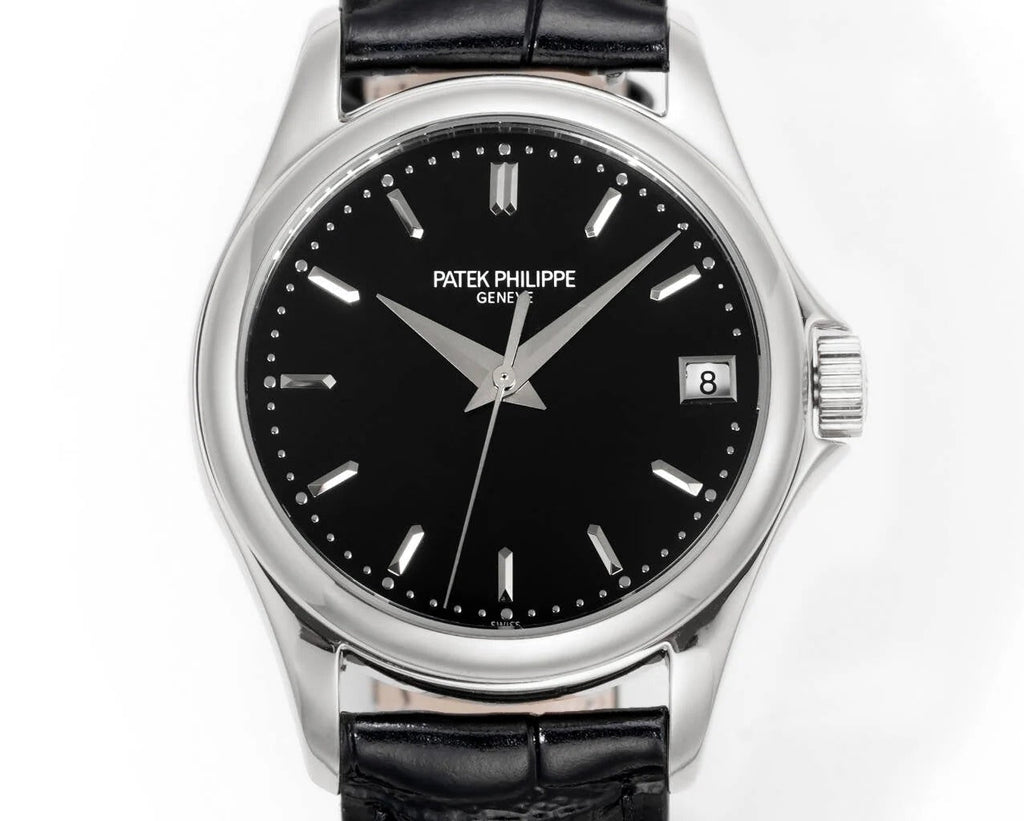 Patek Philippe Calatrava 37mm Black Dial Black Leather Strap