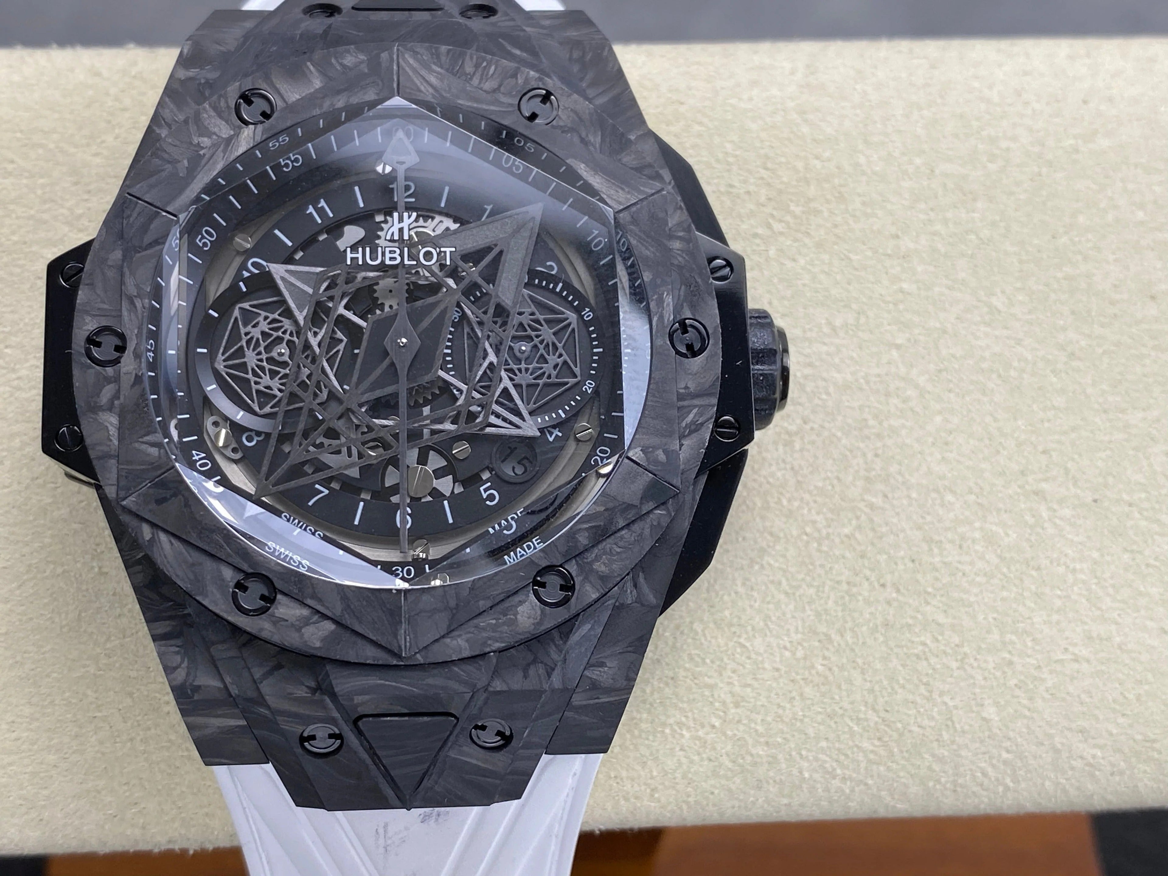 Hublot Big Bang Sang Bleu II Black Magic 45mm Watch White Rubber Strap