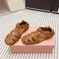 MIU 26 Roman Sandals Camel Brown Leather 632324