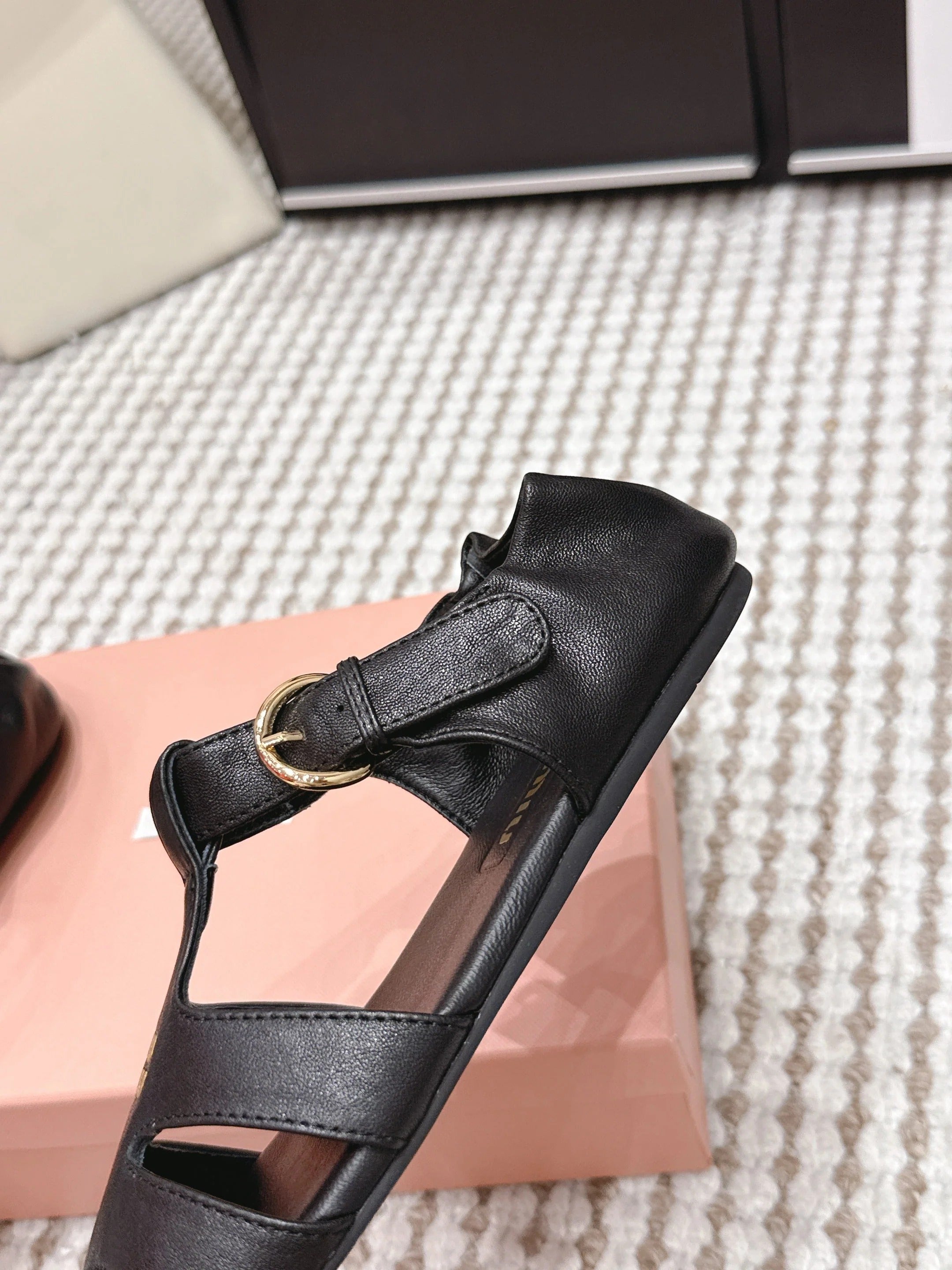 MIU 26 Roman Sandals Black Leather 632325