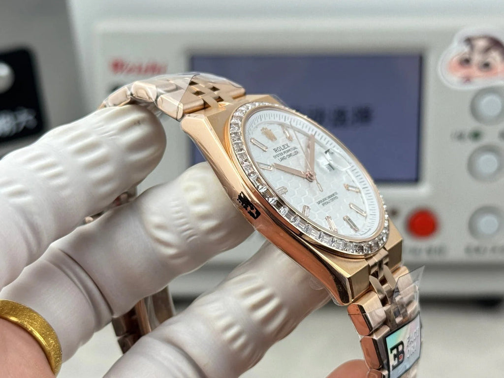 Rolex Land-Dweller Pink Gold White Dial Diamond Bezel