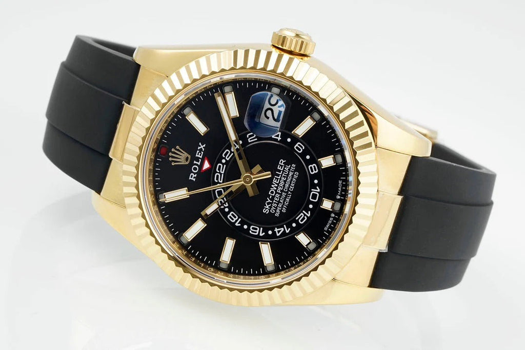 Rolex Sky-Dweller 42mm Gold Case Black Dial Rubber Strap