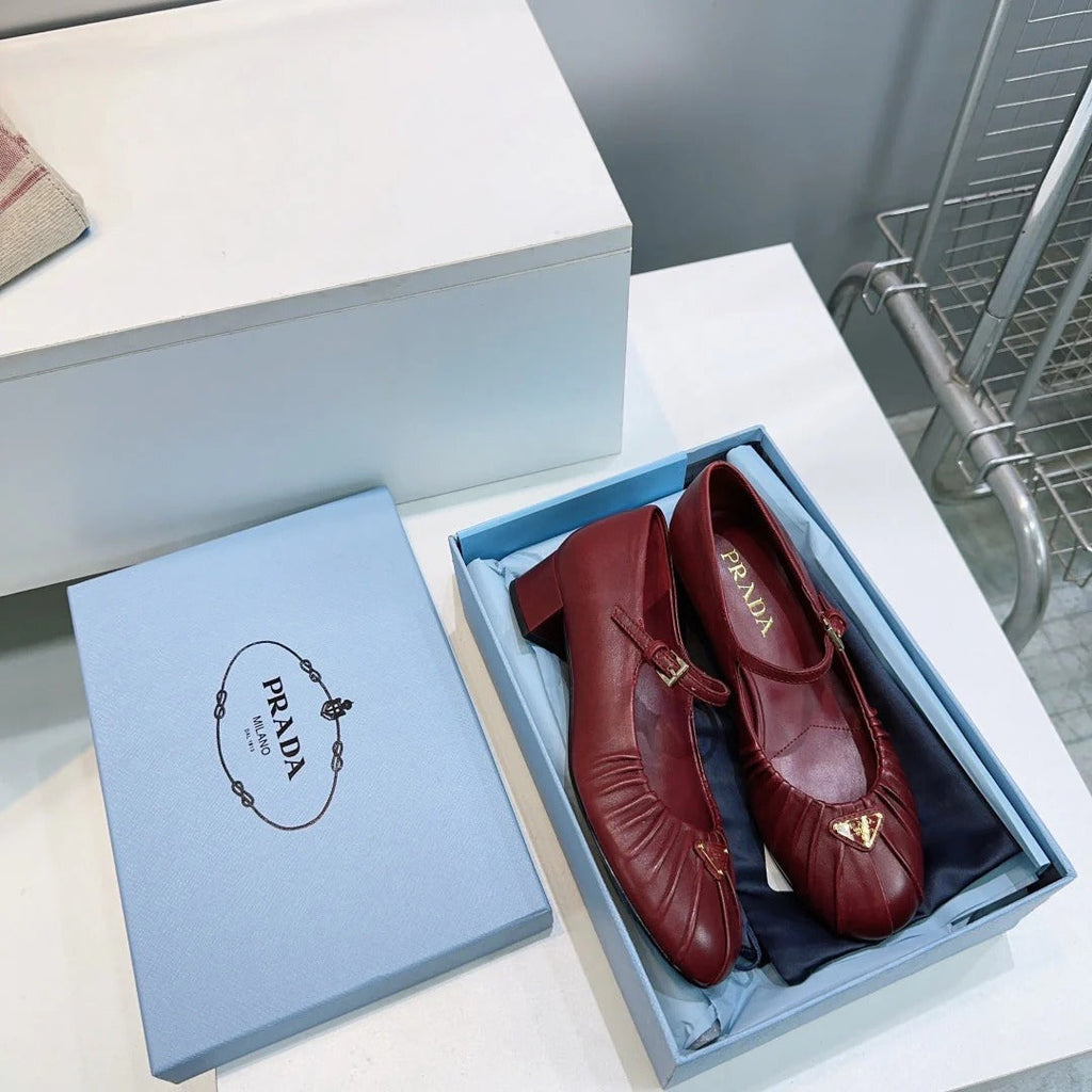 PRA 26S Mary Jane Chunky Heel Dark Red Sheepskin 628706