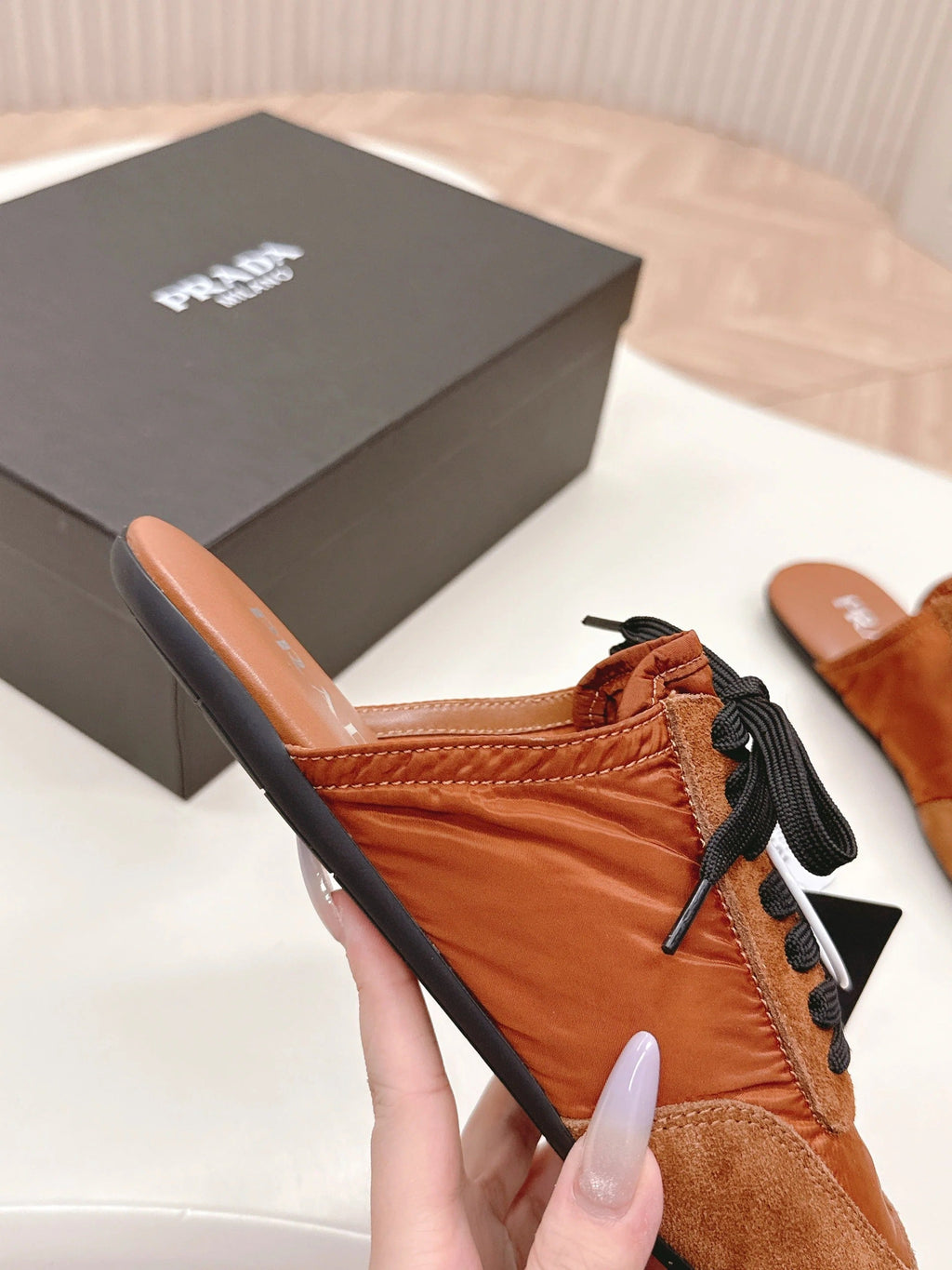 PRA 26S Mule Sneaker Camel Brown Suede Canvas 600607