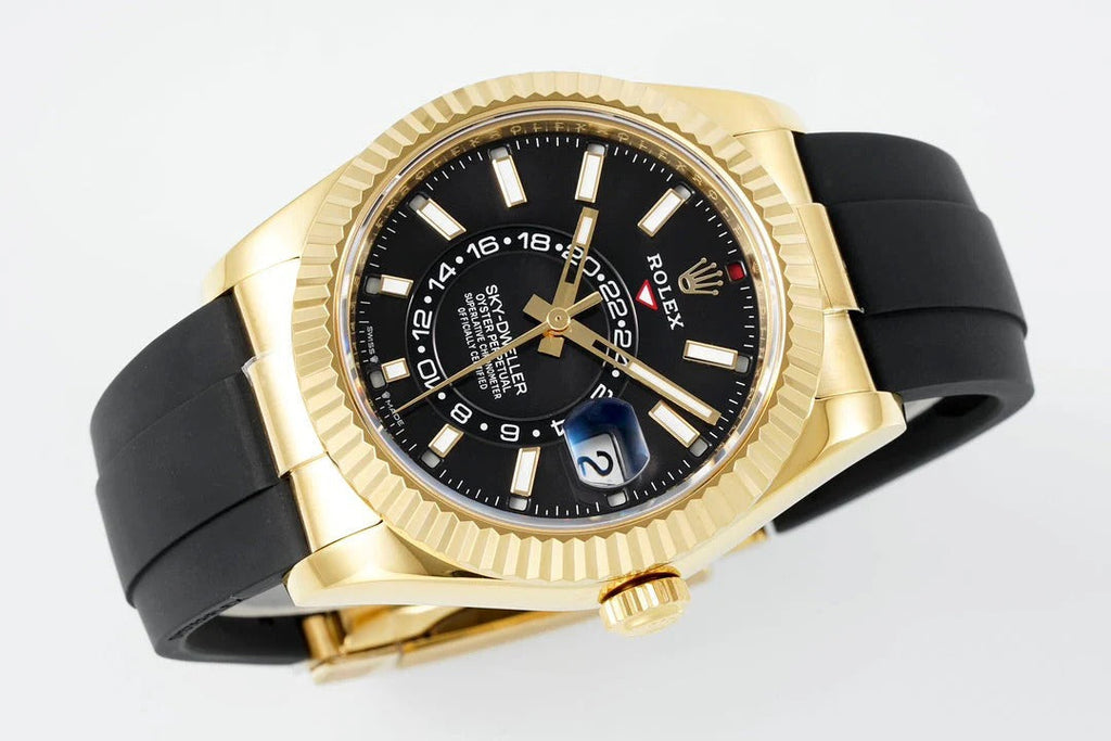 Rolex Sky-Dweller 42mm Gold Case Black Dial Rubber Strap