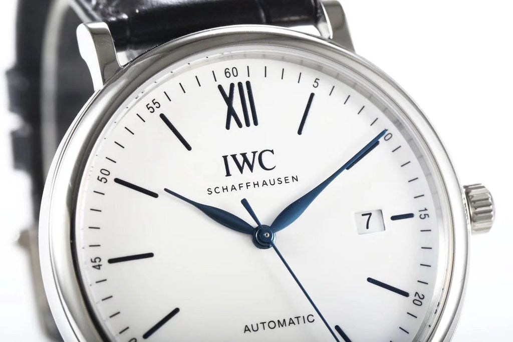 IWC Portofino 40mm White Dial Blue Numerals Black Crocodile Leather