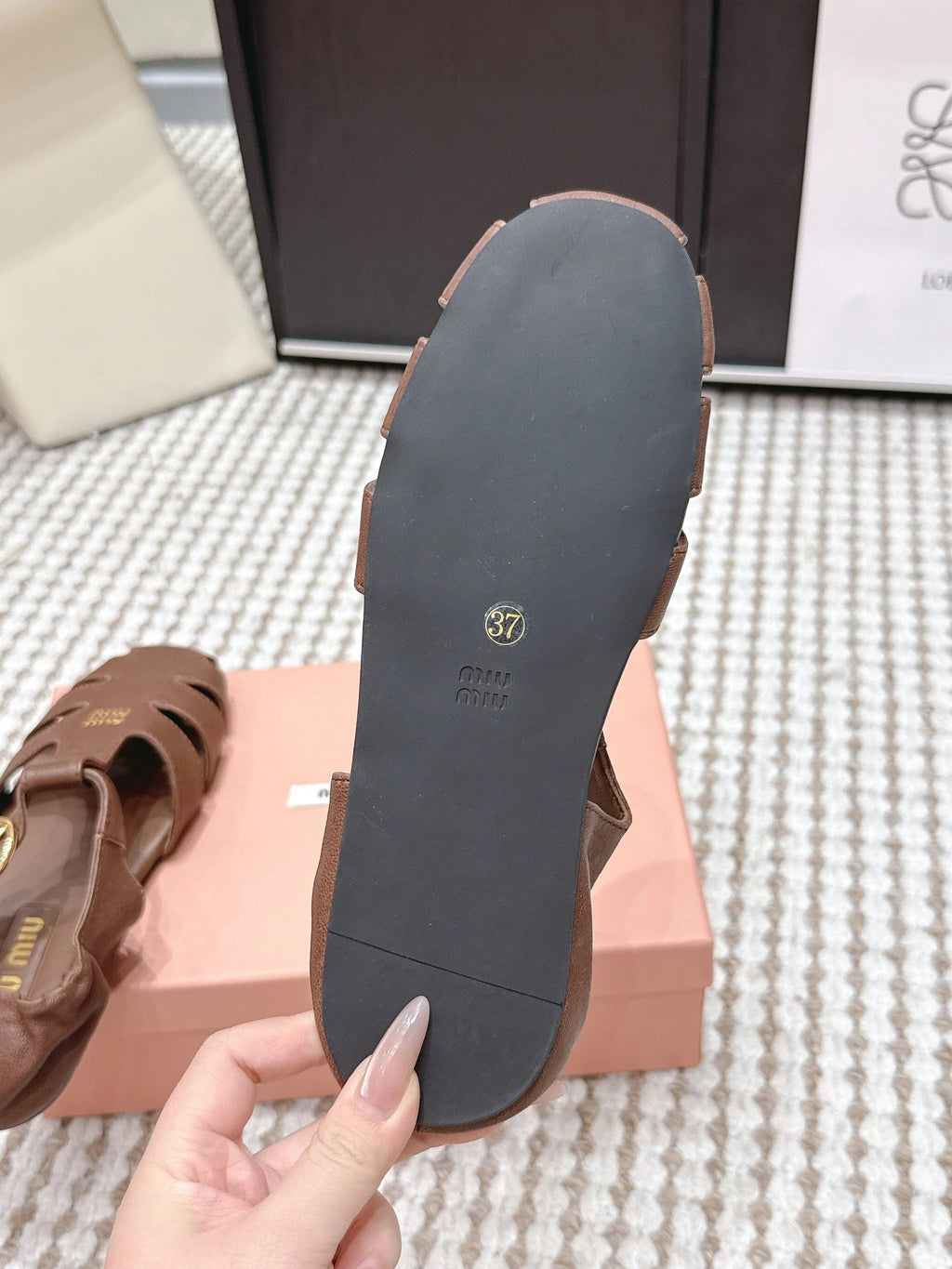 MIU 26 Roman Sandals Brown Leather 632326