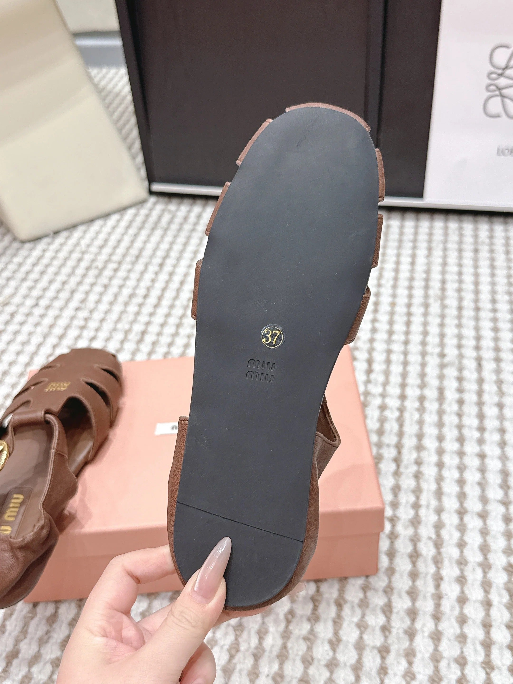 MIU 26 Roman Sandals Brown Leather 632326