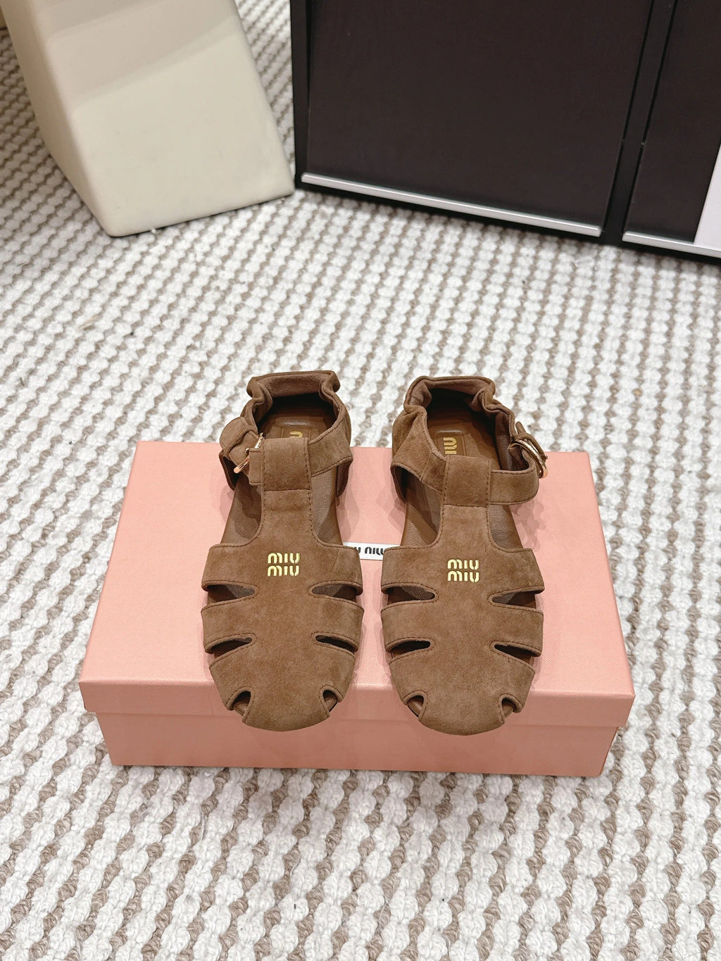 MIU 26 Roman Sandals Brown Suede 632327