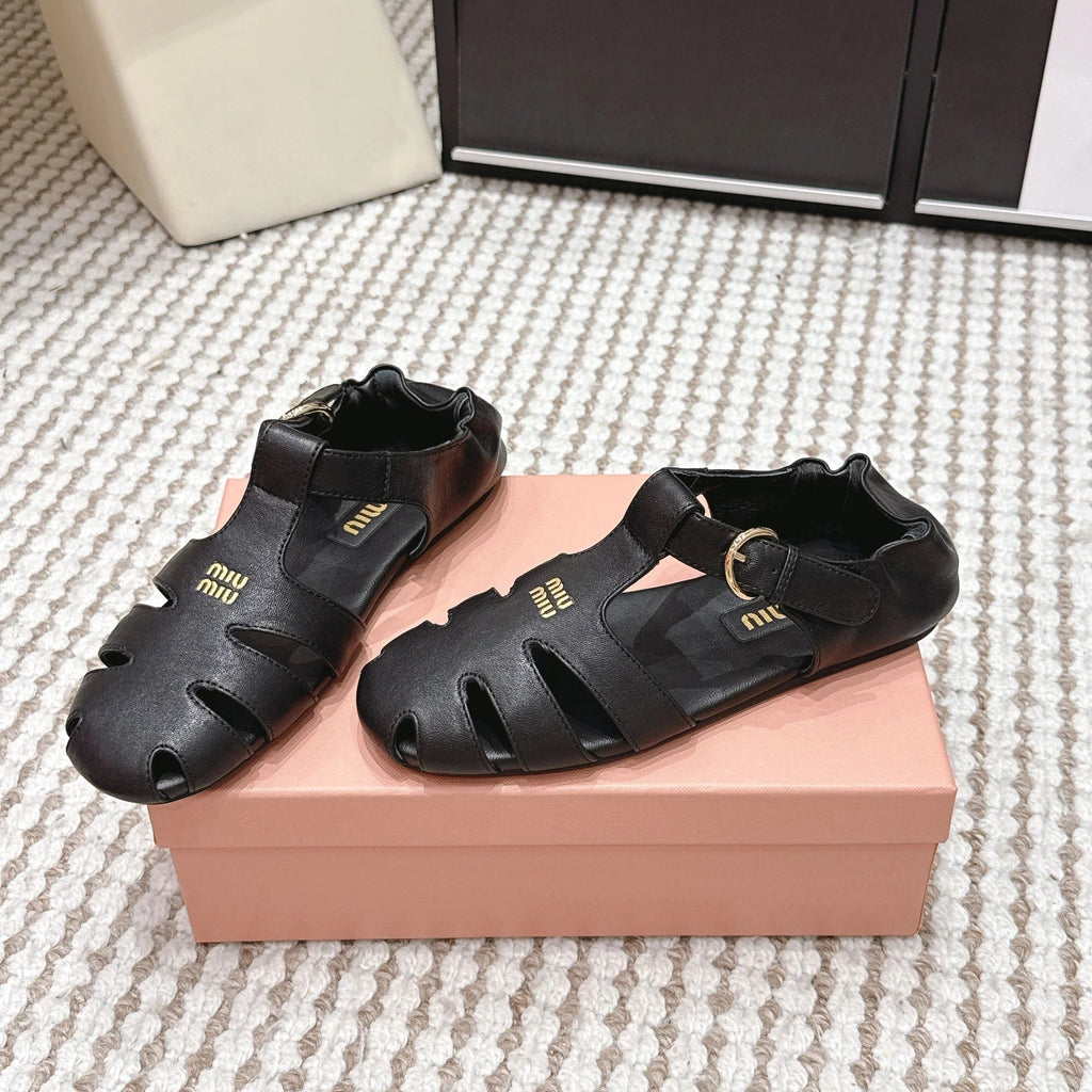MIU 26 Roman Sandals Black Leather 632325