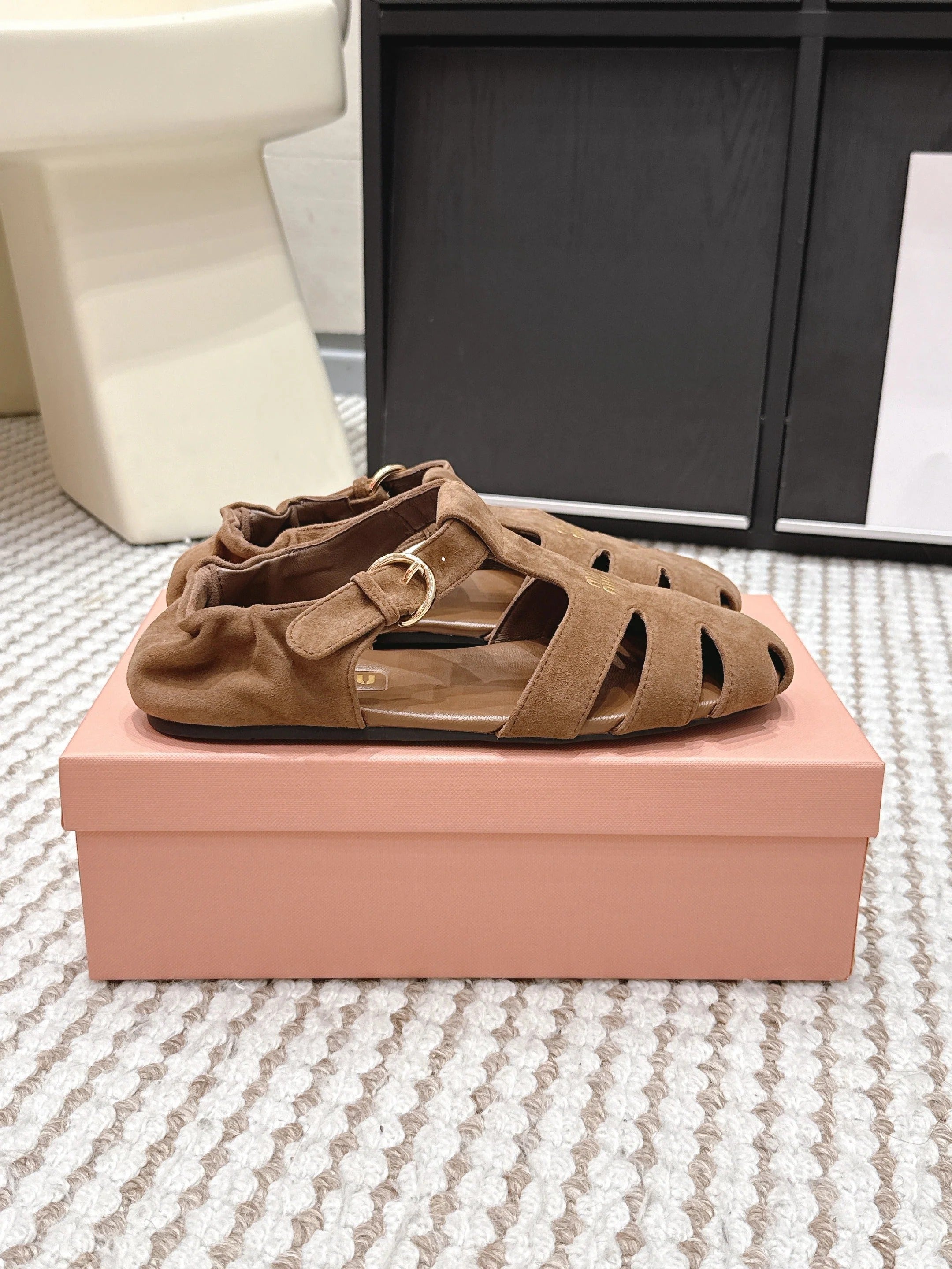MIU 26 Roman Sandals Brown Suede 632327