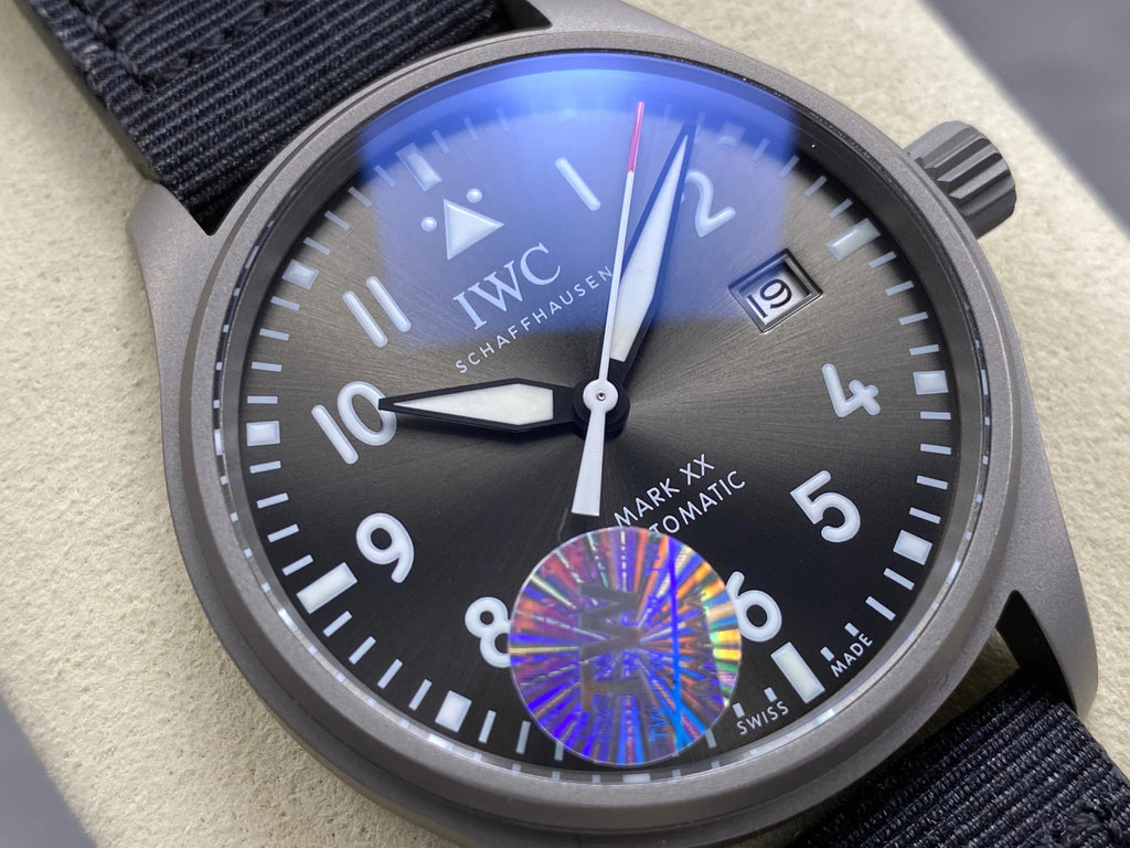 IWC Pilot 40mm Black Dial Gray Case Woven Fabric Strap