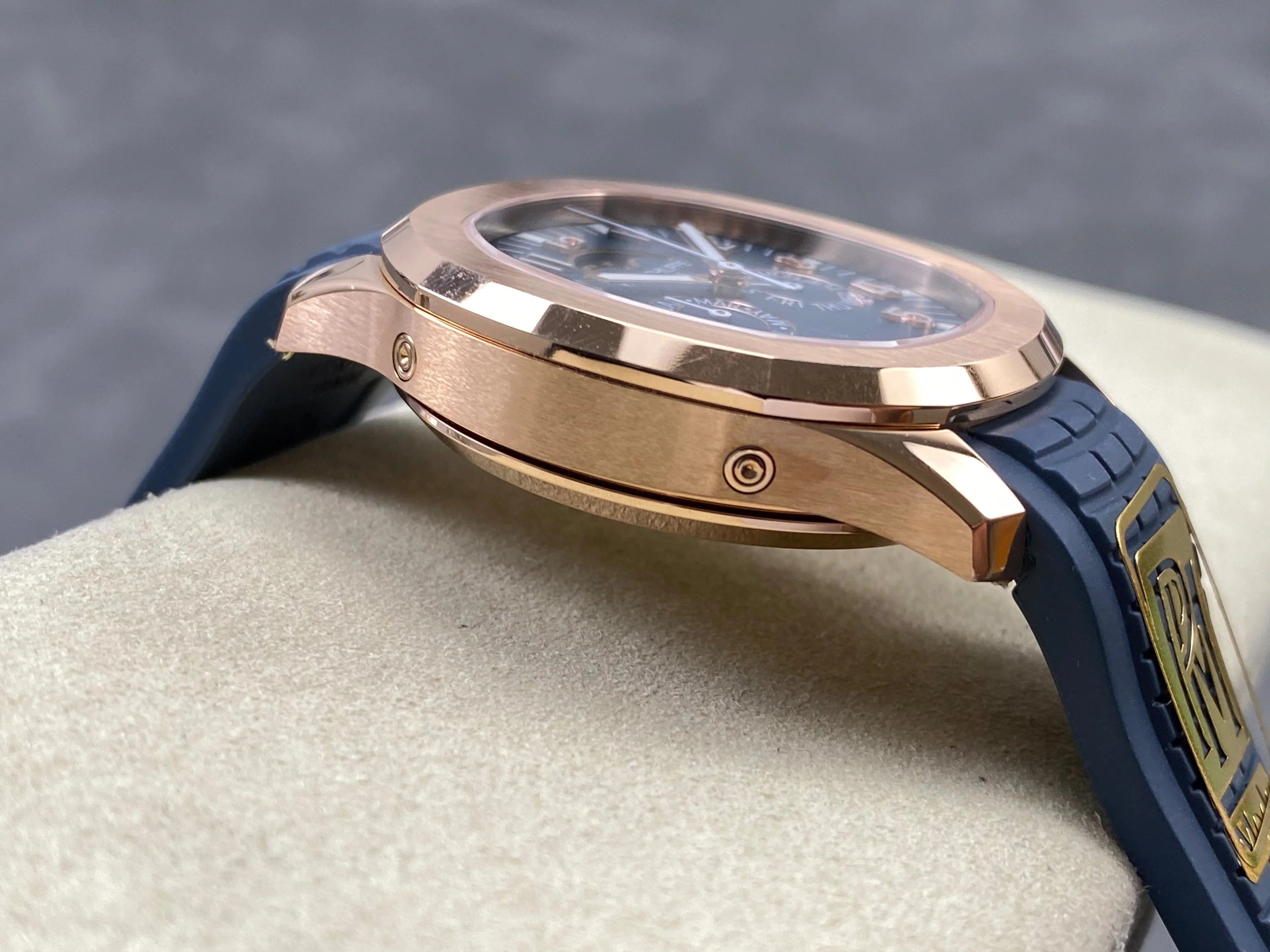 Patek Philippe Aquanaut Luce Annual Calendar 40mm Rose Gold Case Blue Rubber Strap