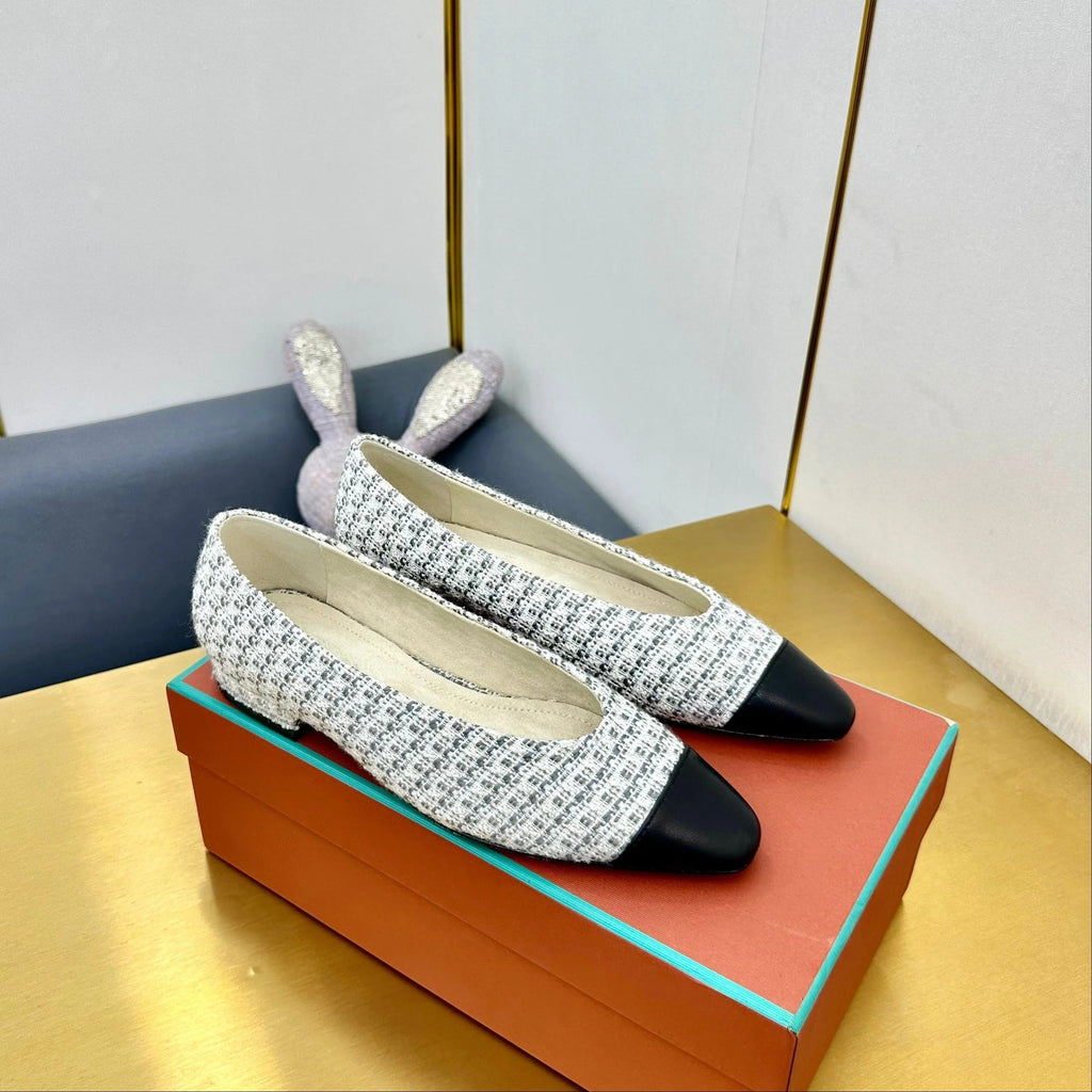 BALLET IN WHITE TWEED MIX BLACK LAMBSKIN