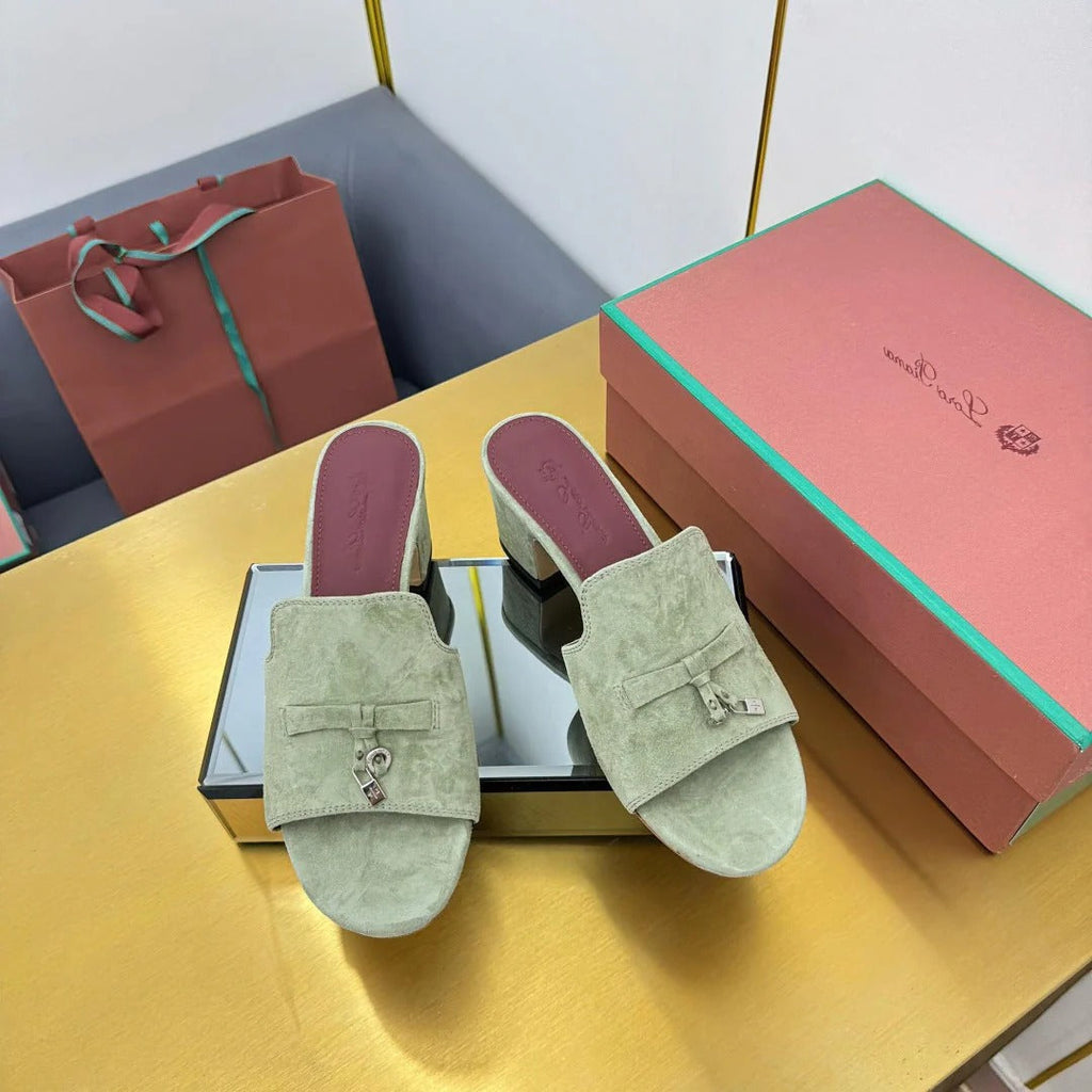 LP BLOCK HEEL SANDALS 25S IN SAGE GREEN SUEDE
