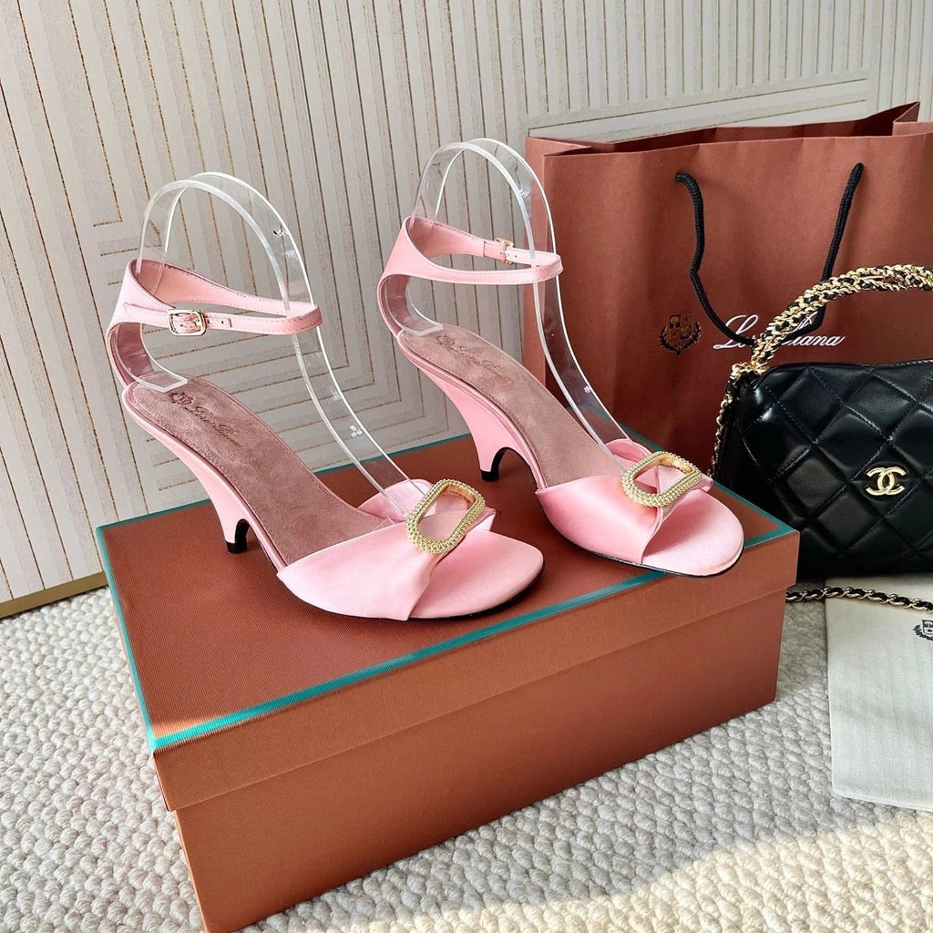 HIGH HEELS SANDALS 80 MM IN PASTEL PINK SATIN MIX SUEDE