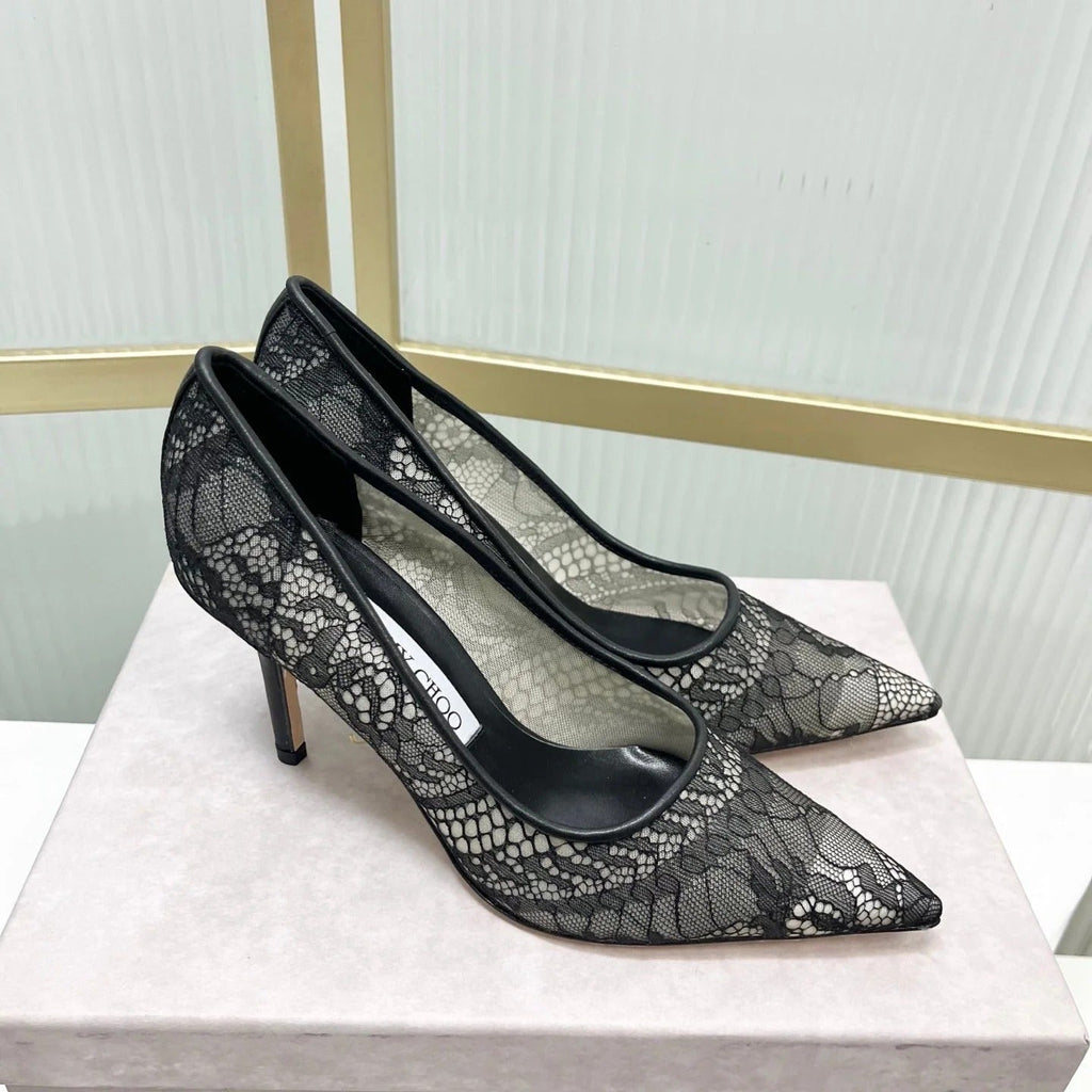 Jimmy 26s High Heel Pump 85 Black Lace Sheepskin 605956
