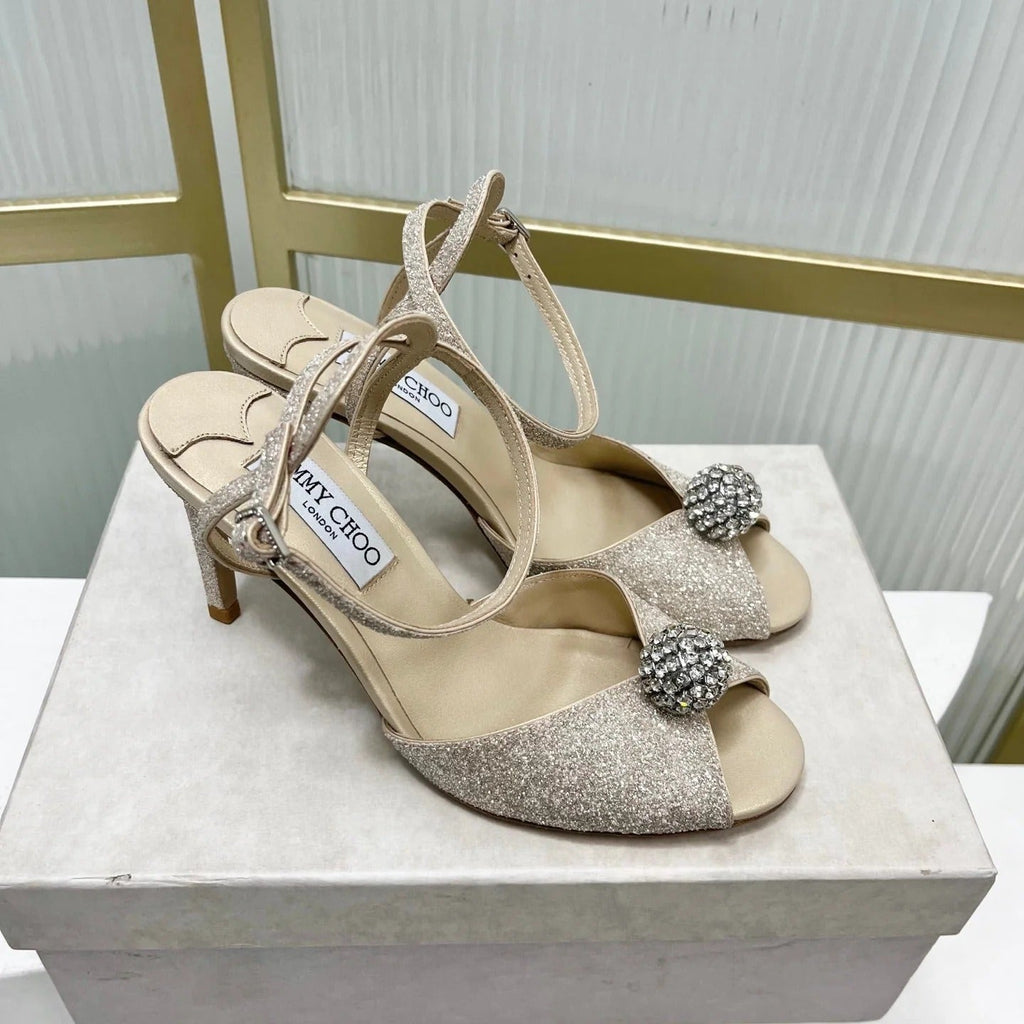 Jimmy 26s Peep-Toe High Heels 85 Beige Lace Sheepskin 605976