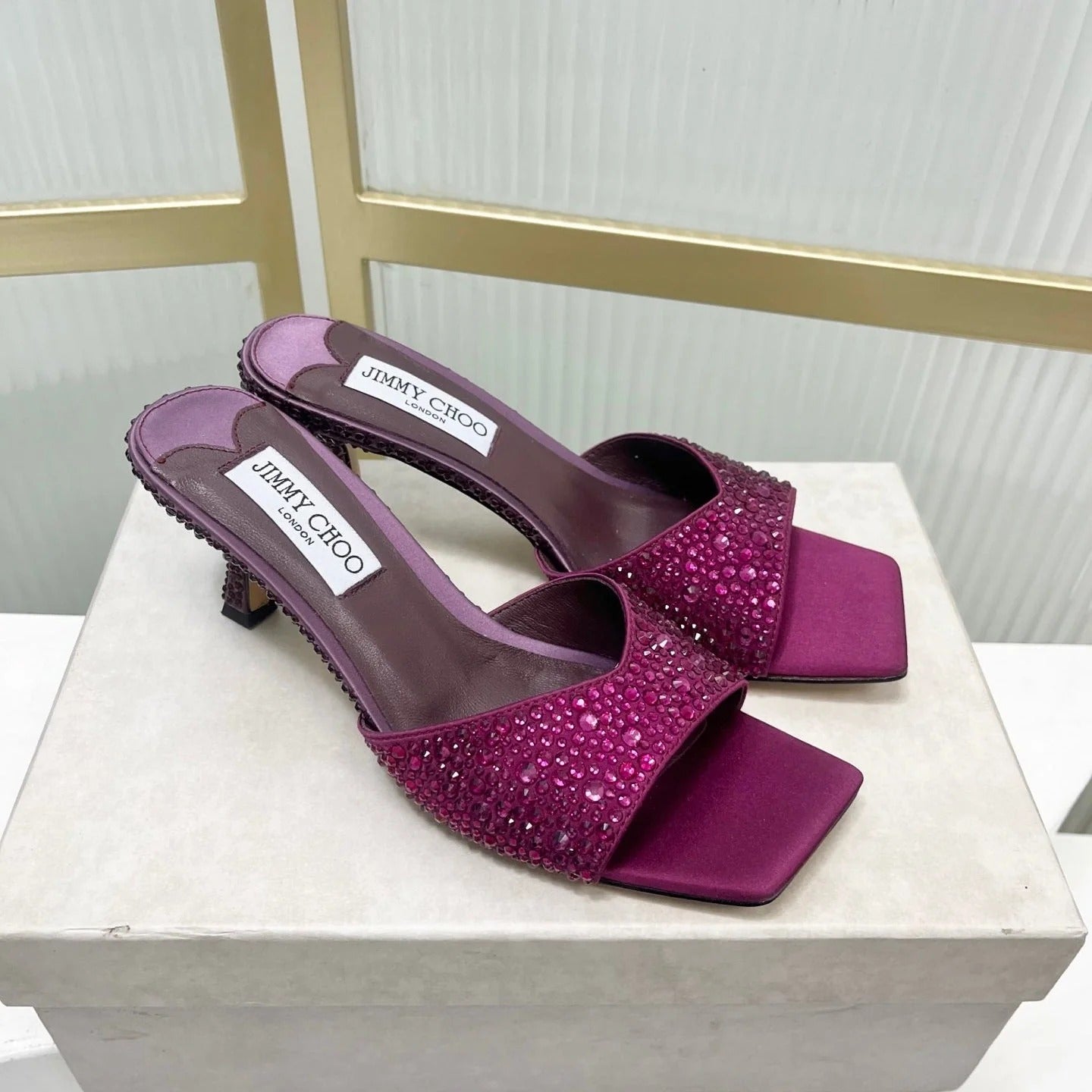 Jimmy 26s High-Heeled Slippers 65 Purple Diamond Sheepskin 605979