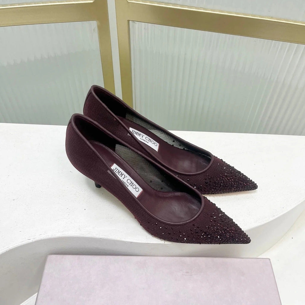 Jimmy 26s High Heels 65 Burgundy Rhinestones Mesh Sheepskin 605981