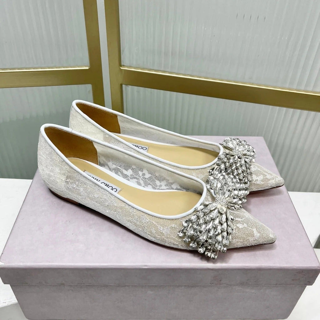 Jimmy 26s Ballet Flats White Imported Lace Sheepskin 605983