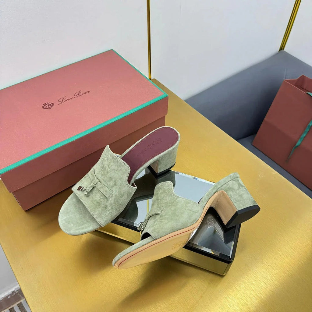 LP BLOCK HEEL SANDALS 25S IN SAGE GREEN SUEDE