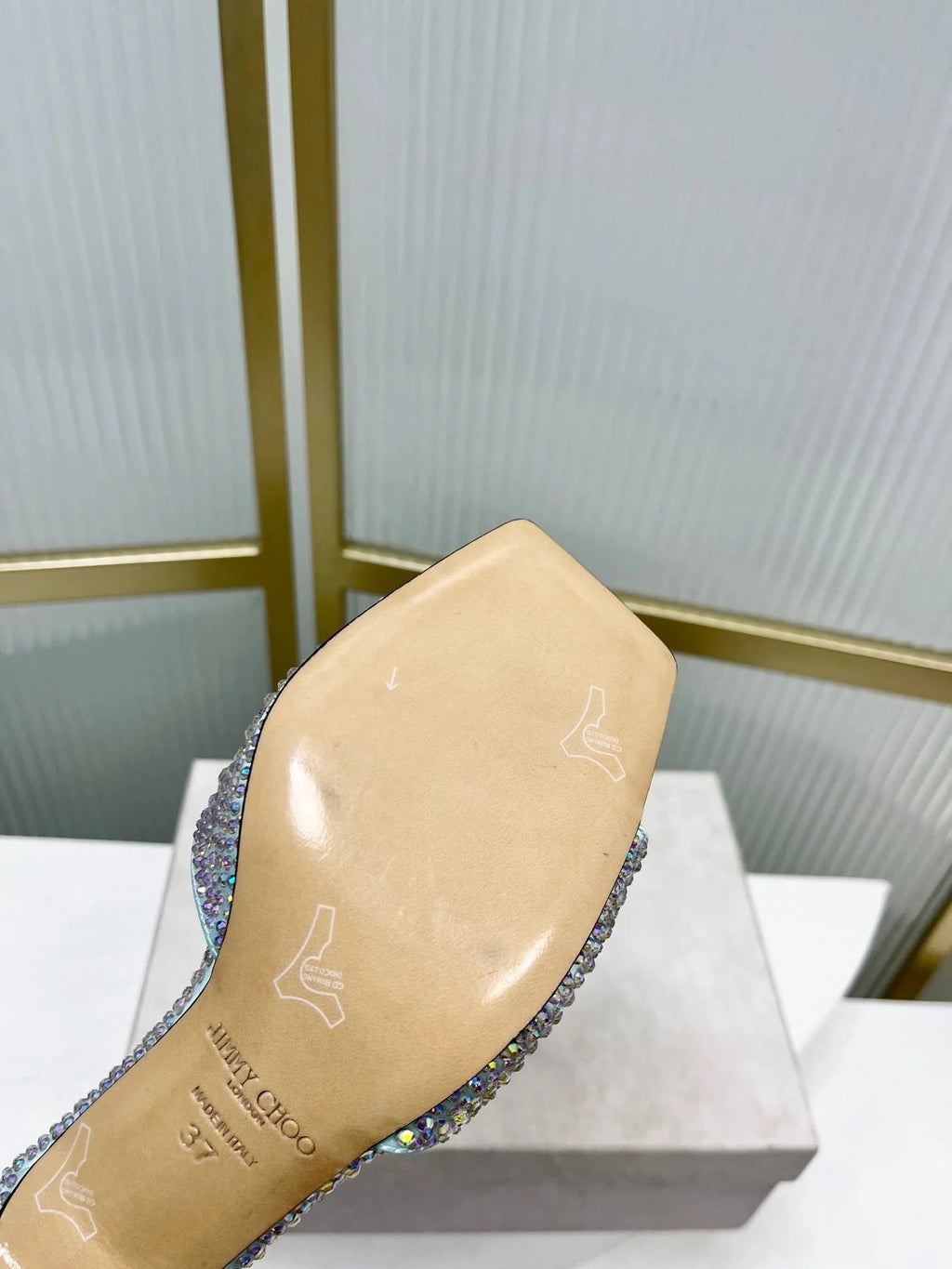Jimmy 26s High-Heeled Slippers 65 Pastel Blue Diamond Sheepskin 605978