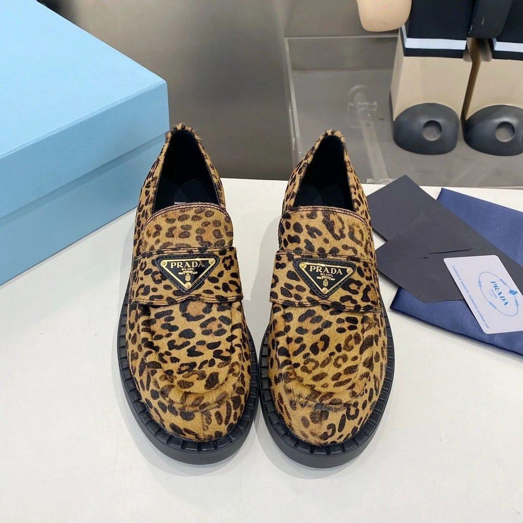 PRA 26S Platform Loafers Black Brown Leopard Leather 628562