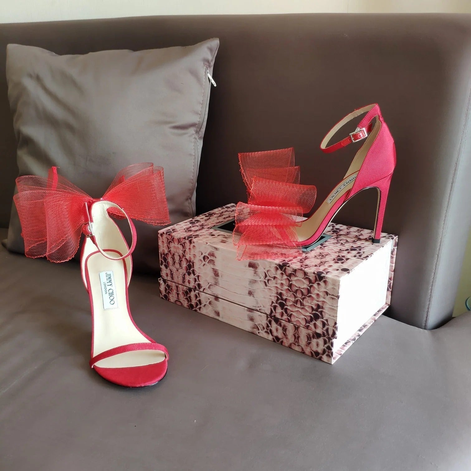 Jimmy Choo Sandal Red Mesh Cowhide 966998