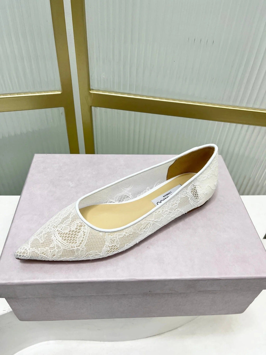Jimmy 26s Ballet Flats White Beige Lace Sheepskin 605949